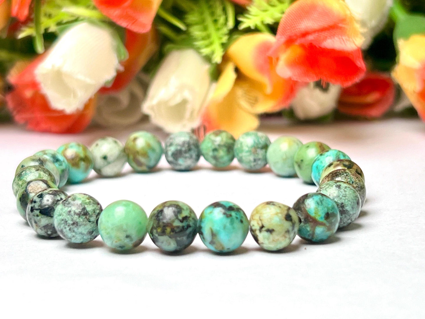 African Turquoise Stone Bracelet l Stretchable Bracelet l Unisex Bracelet l 8 MM Bracelet