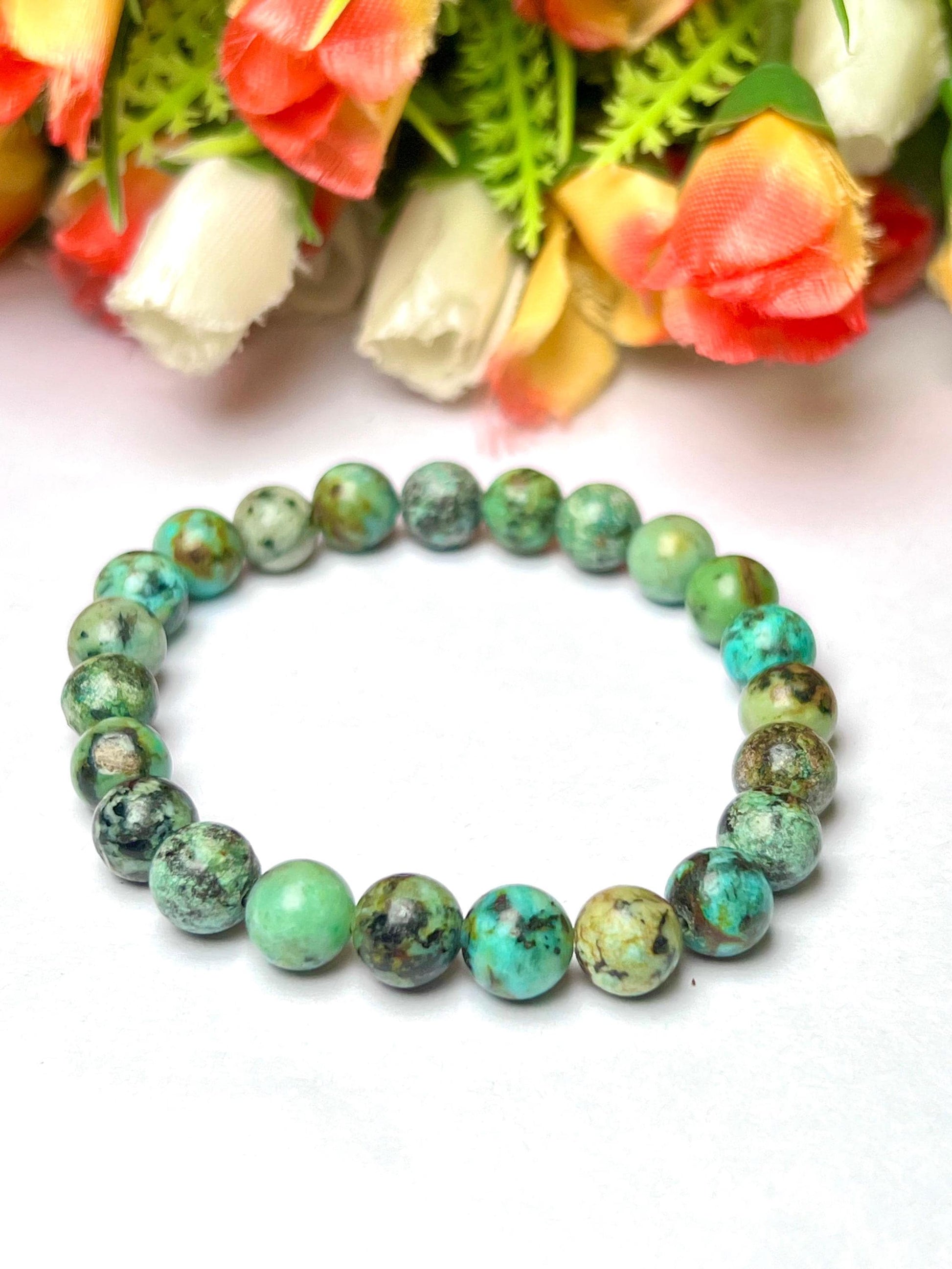 African Turquoise Stone Bracelet l Stretchable Bracelet l Unisex Bracelet l 8 MM Bracelet