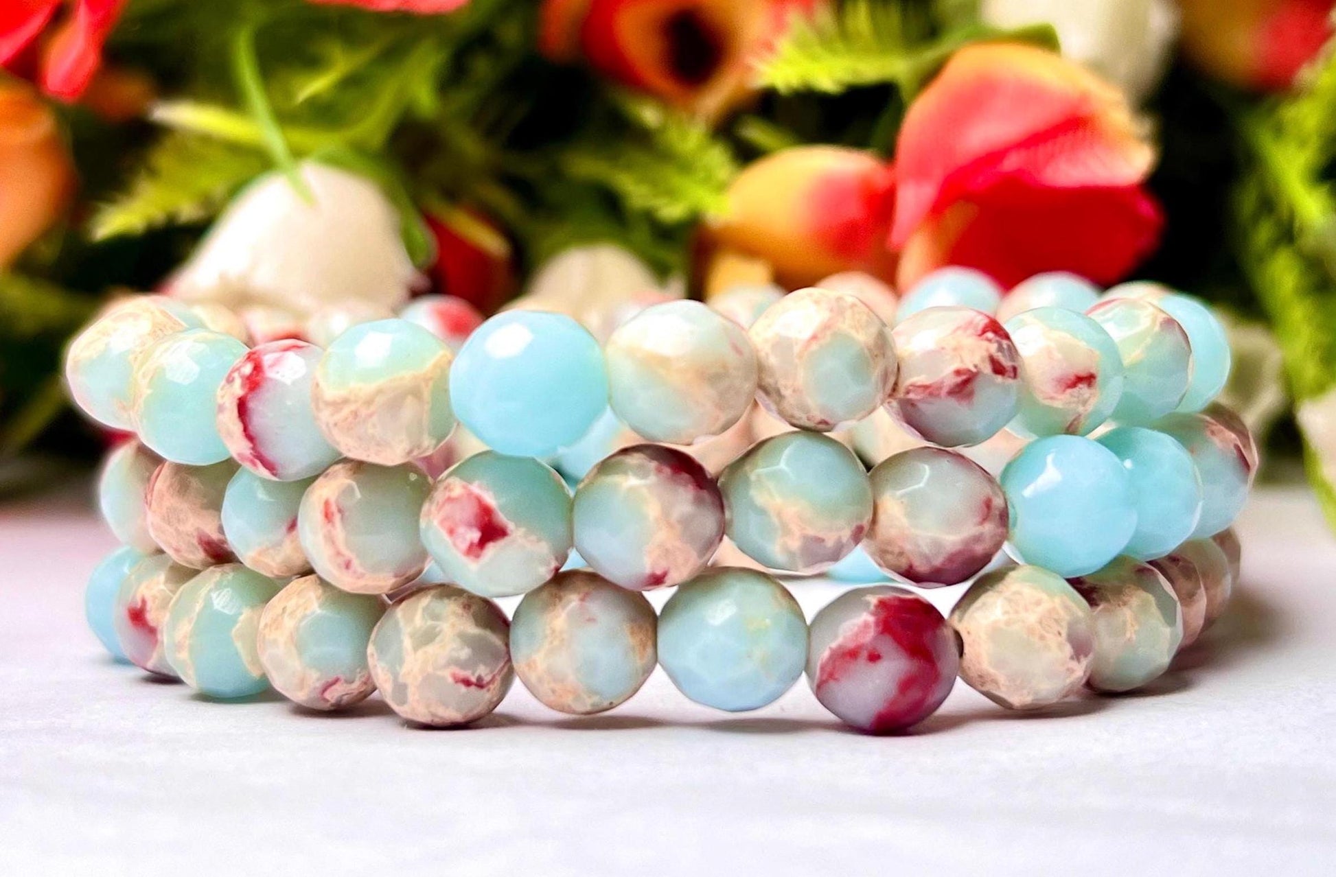 Caribbean Blue Calcite Stone Bracelet l Stretchable Bracelet l Unisex Bracelet l 8 MM Bracelet