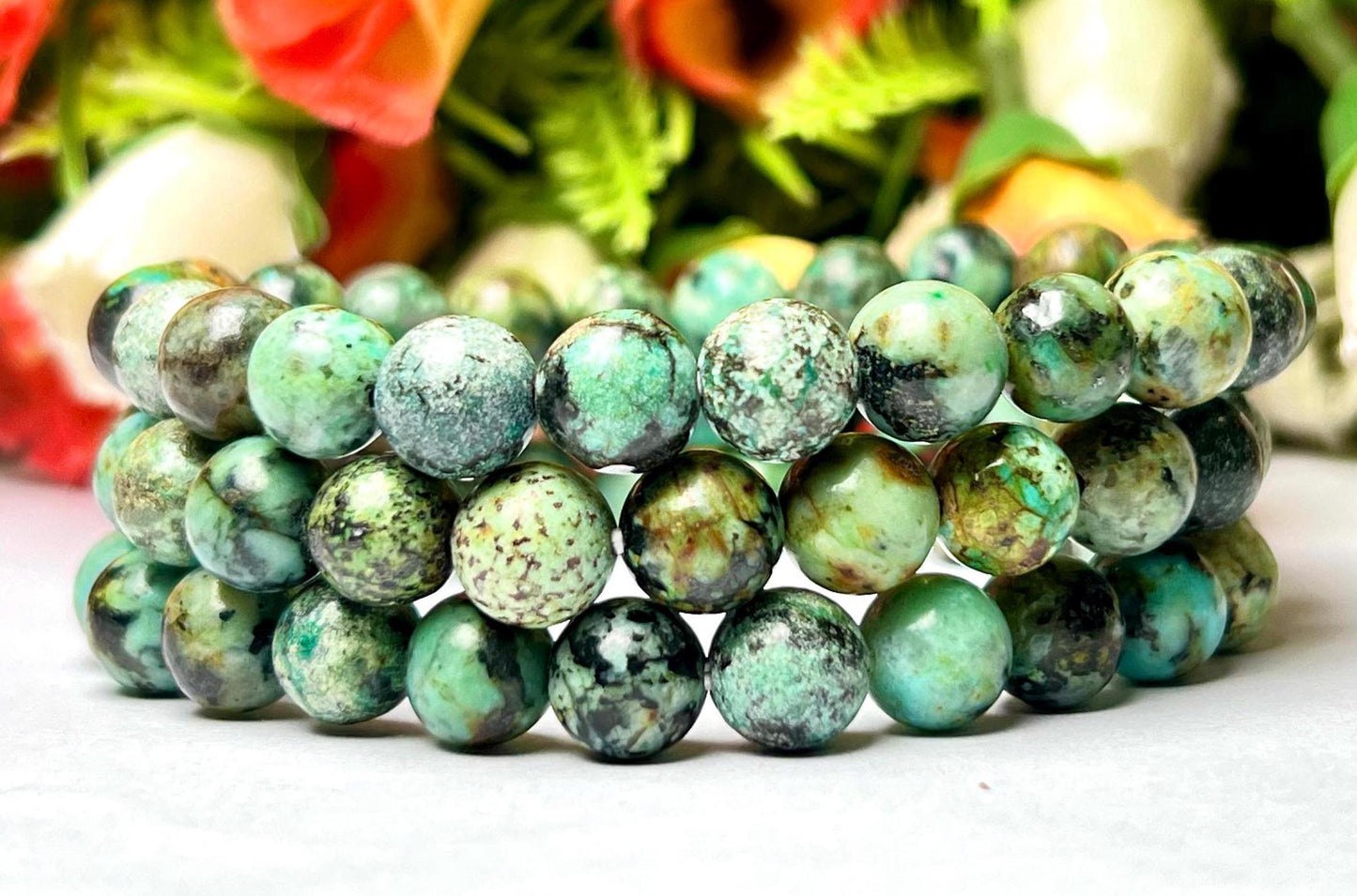 African Turquoise Stone Bracelet l Stretchable Bracelet l Unisex Bracelet l 8 MM Bracelet