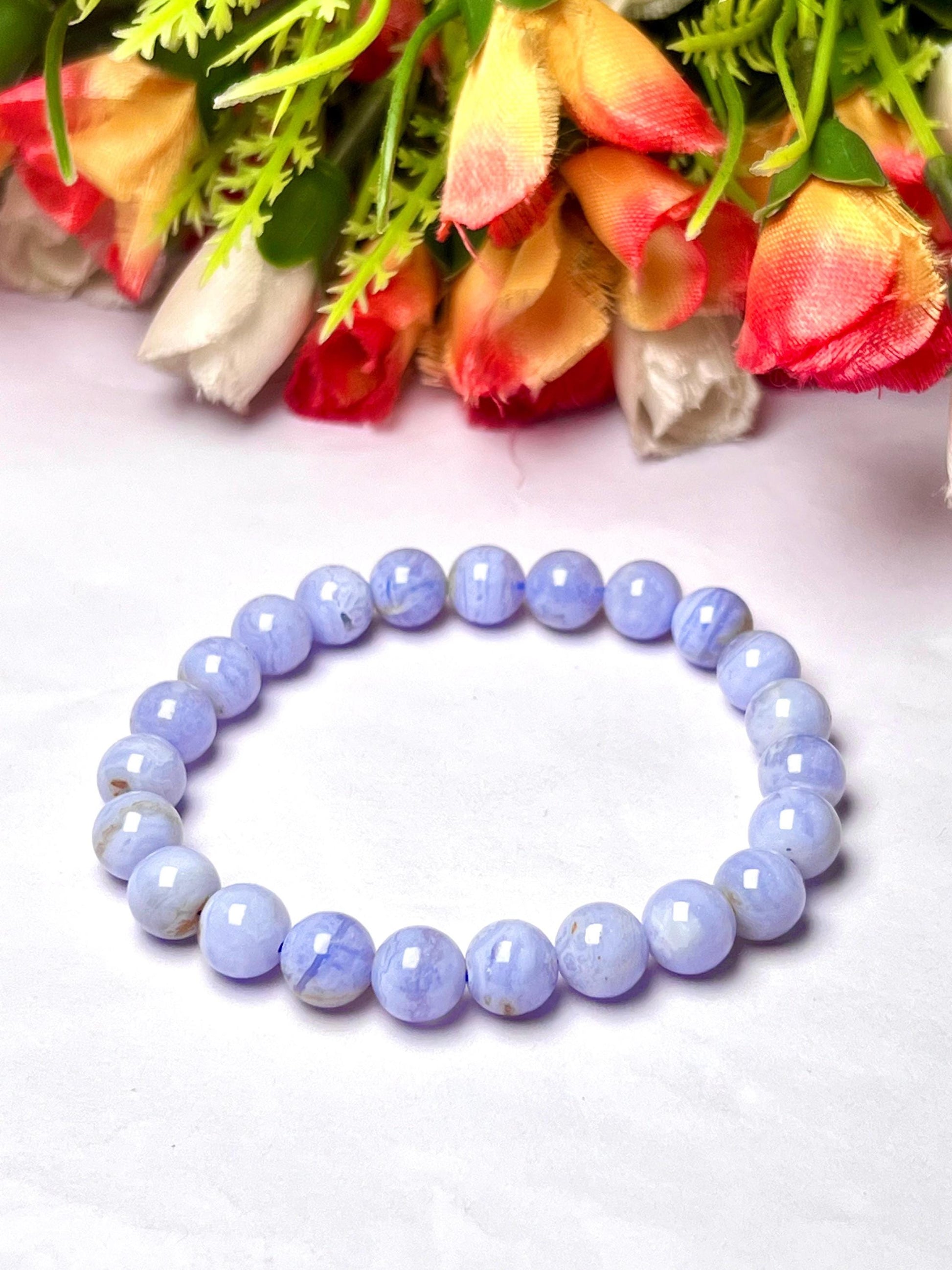 Blue Lace Agate Stone Bracelet l Stretchable Bracelet l Unisex Bracelet l 8 MM Bracelet