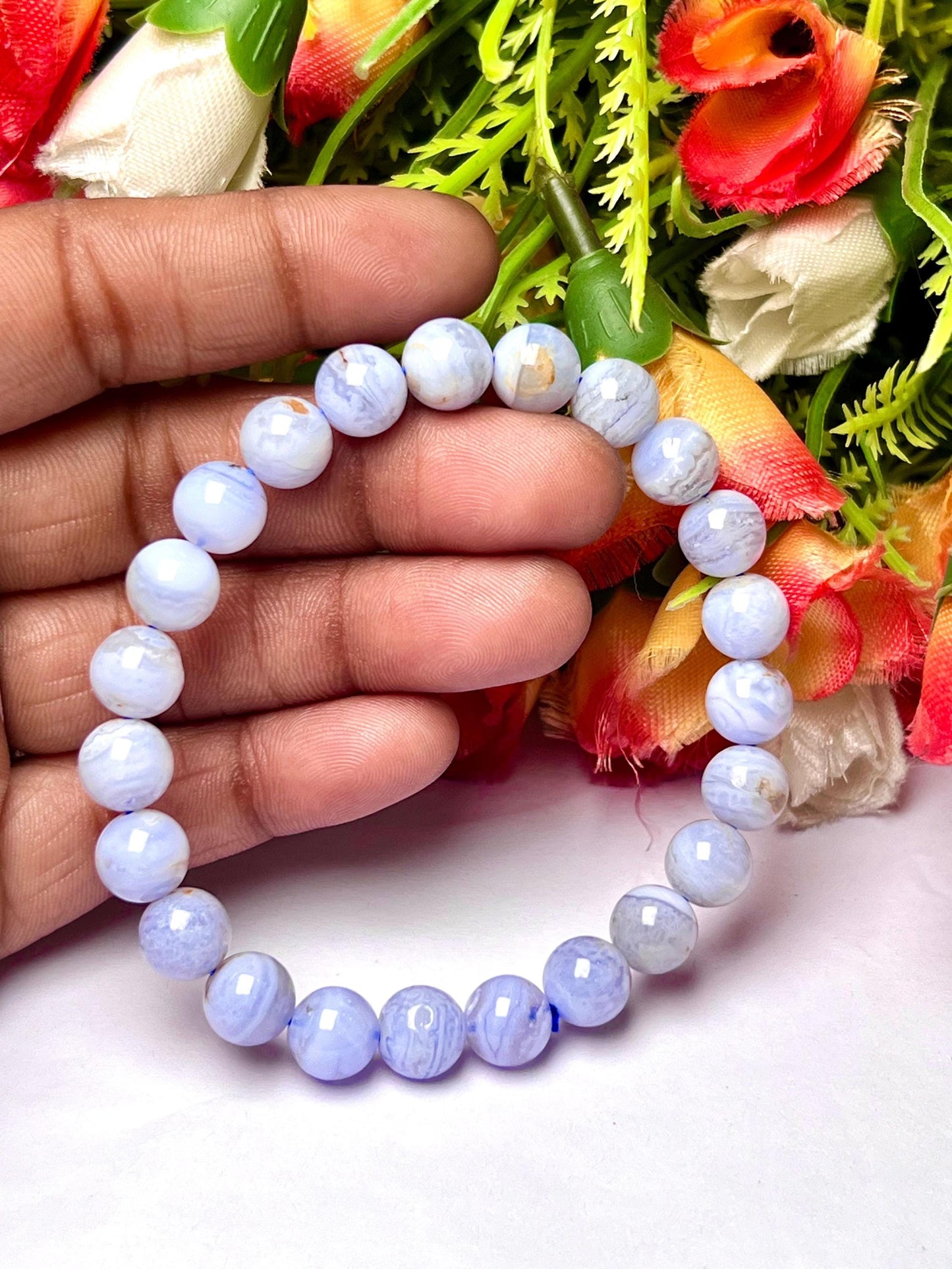 Blue Lace Agate Stone Bracelet l Stretchable Bracelet l Unisex Bracelet l 8 MM Bracelet