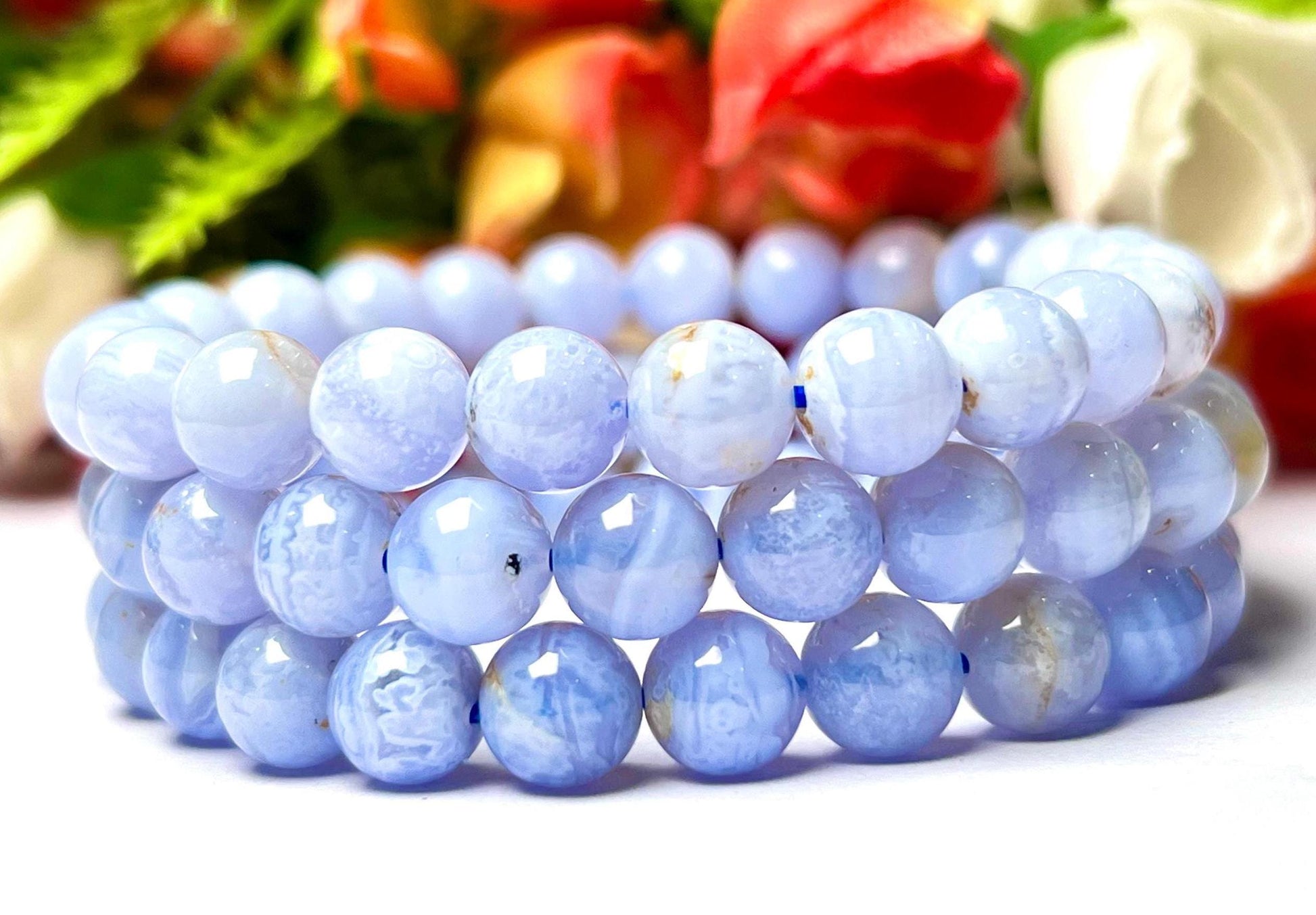 Blue Lace Agate Stone Bracelet l Stretchable Bracelet l Unisex Bracelet l 8 MM Bracelet