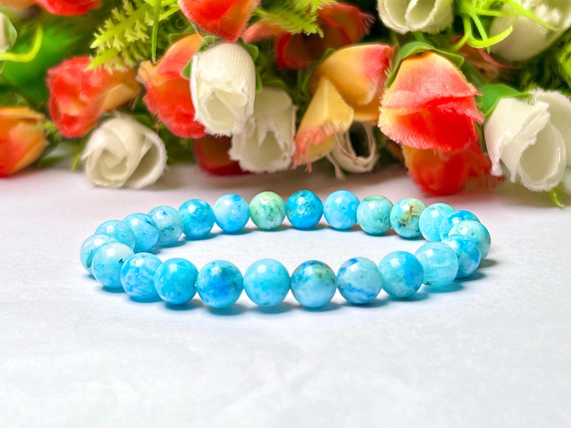 Blue Smithsonite Stone Bracelet l Stretchable Bracelet l Unisex Bracelet l 8 MM Bracelet