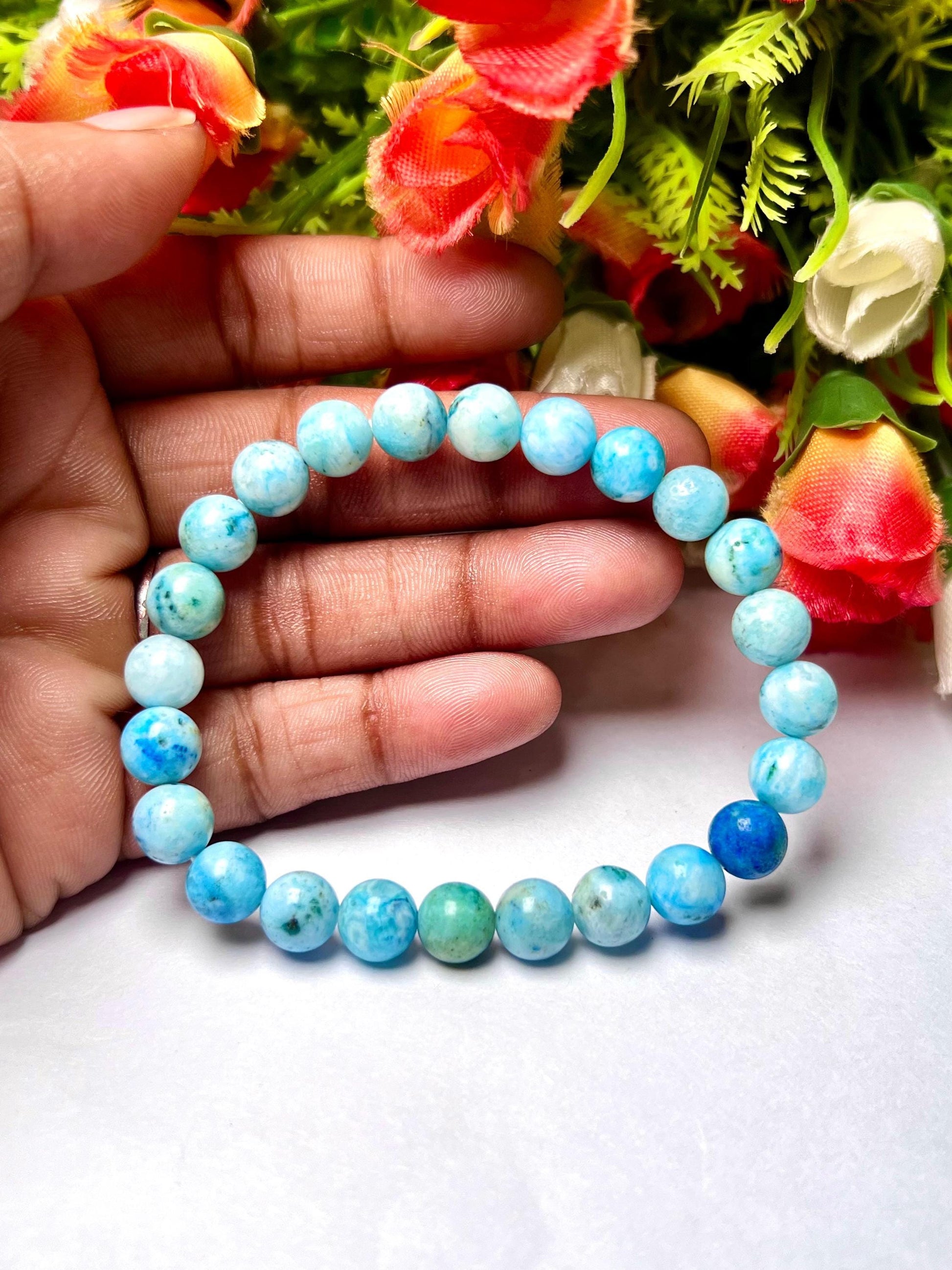 Blue Smithsonite Stone Bracelet l Stretchable Bracelet l Unisex Bracelet l 8 MM Bracelet