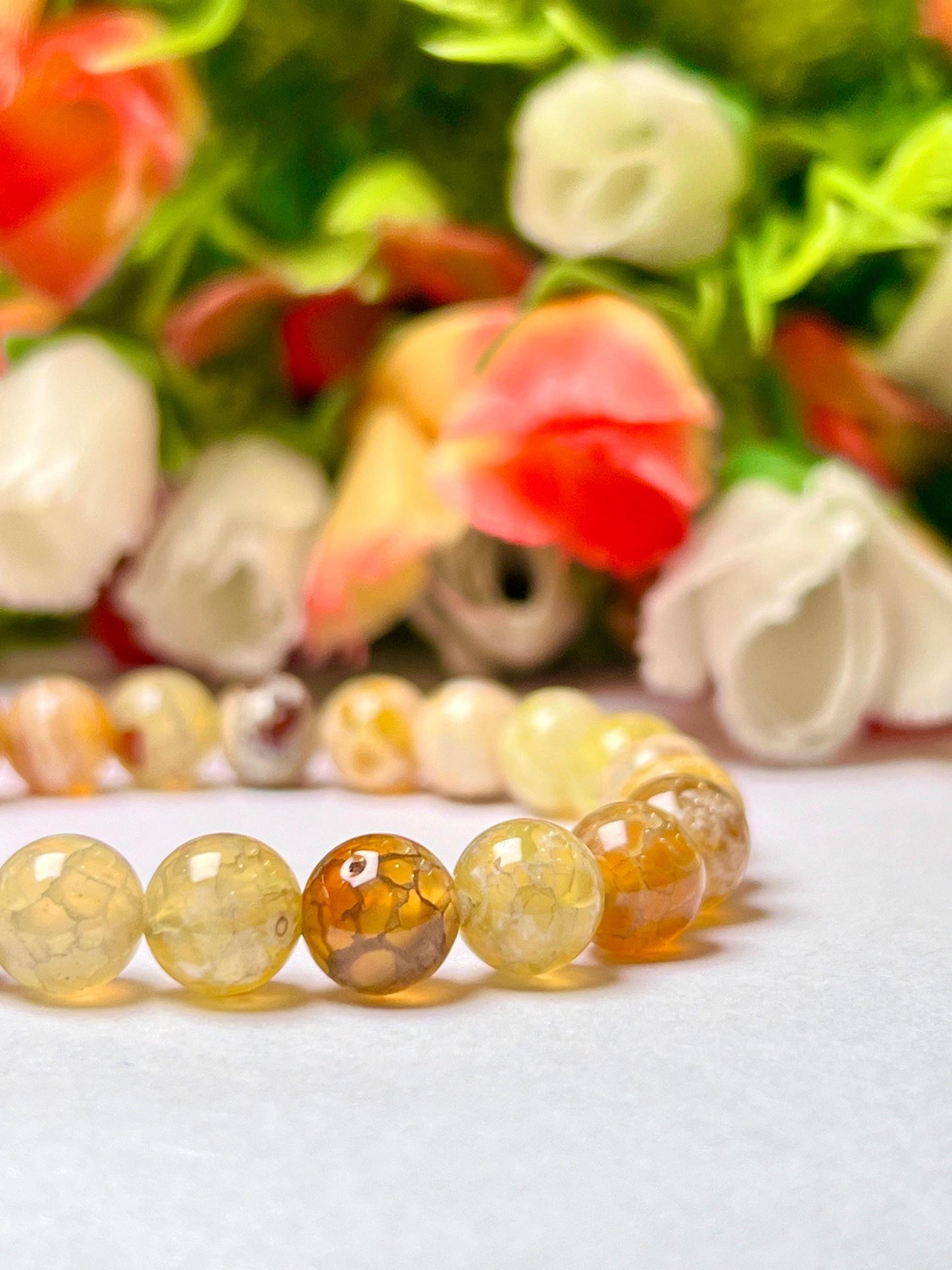 Yellow Fire Agate Stone Bracelet l Stretchable Bracelet l Unisex Bracelet l 8 MM Bracelet