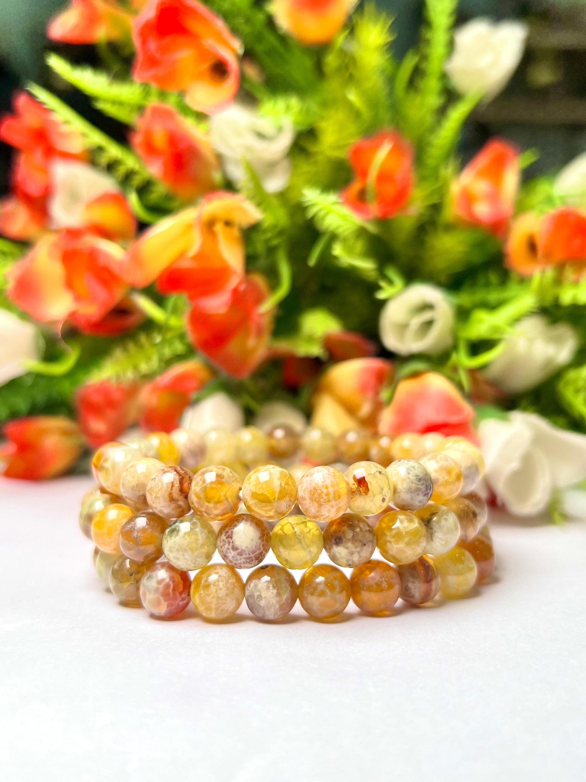 Yellow Fire Agate Stone Bracelet l Stretchable Bracelet l Unisex Bracelet l 8 MM Bracelet