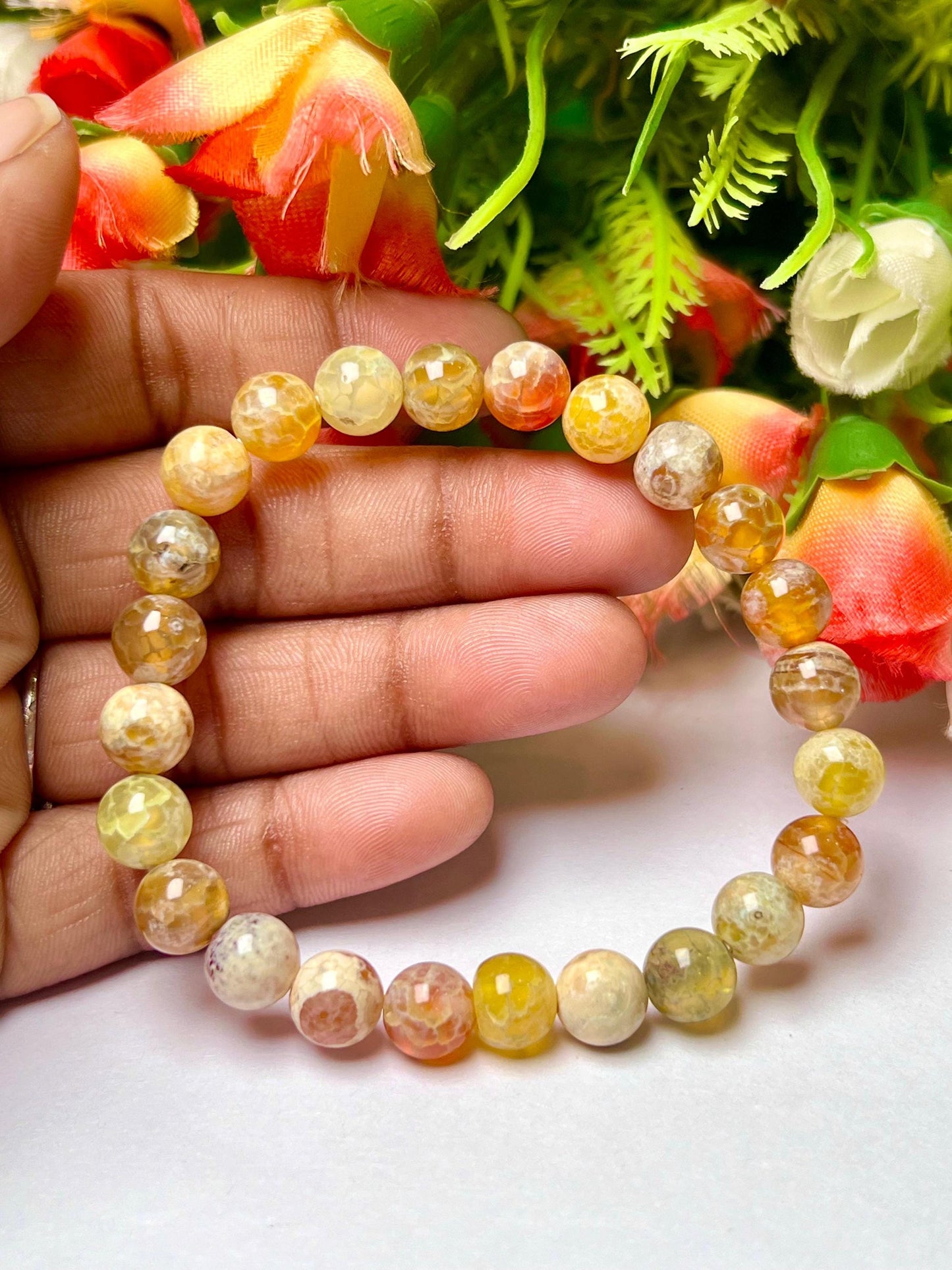 Yellow Fire Agate Stone Bracelet l Stretchable Bracelet l Unisex Bracelet l 8 MM Bracelet