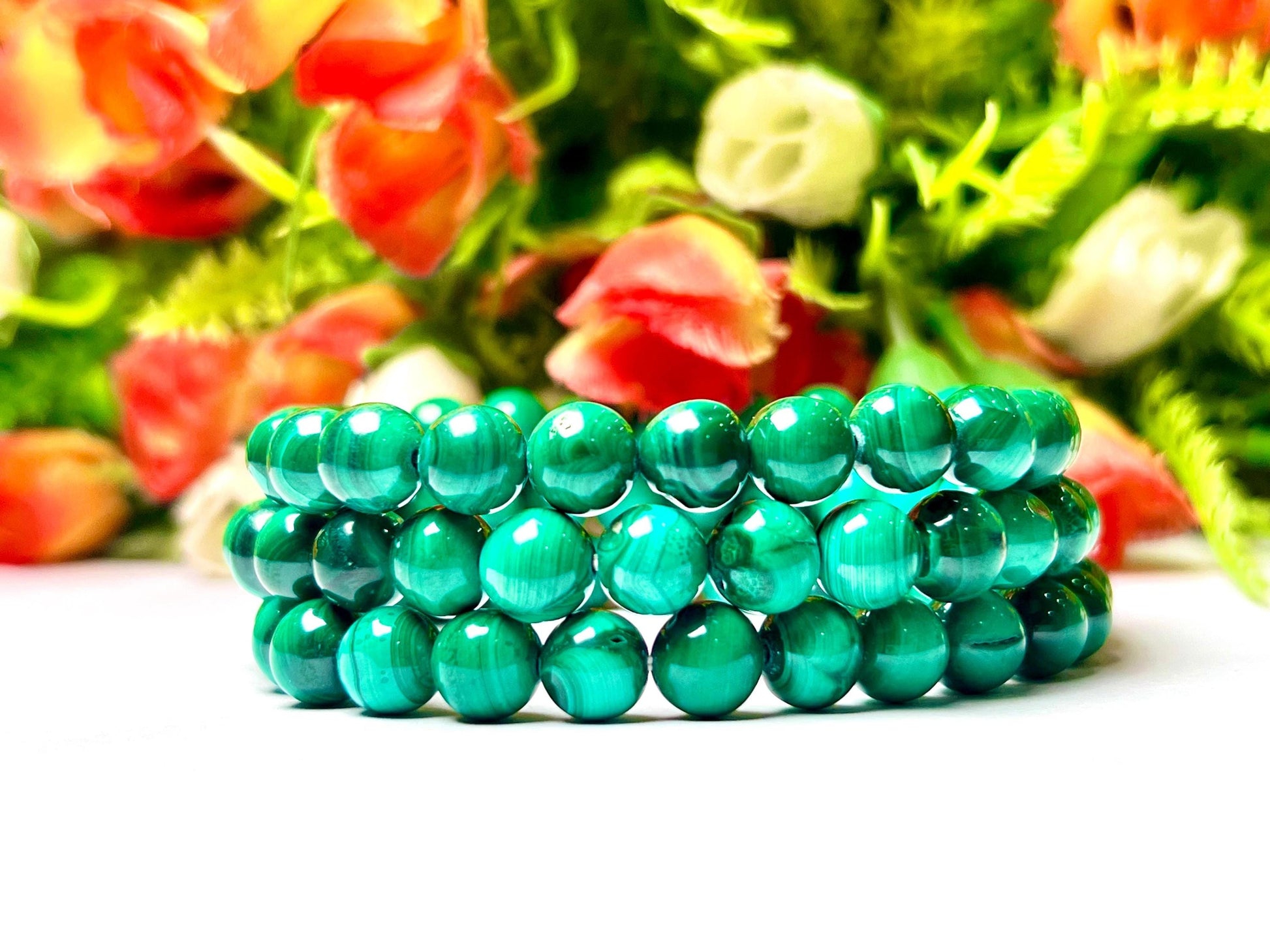 Malachite Stone Bracelet l Stretchable Bracelet l Unisex Bracelet l 8 MM Bracelet