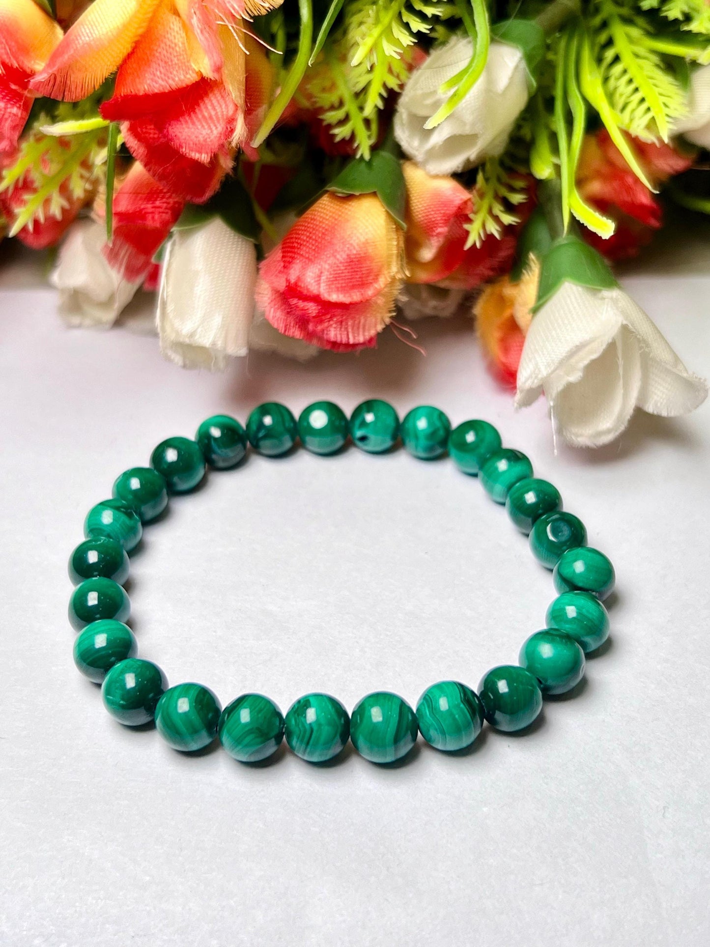 Malachite Stone Bracelet l Stretchable Bracelet l Unisex Bracelet l 8 MM Bracelet