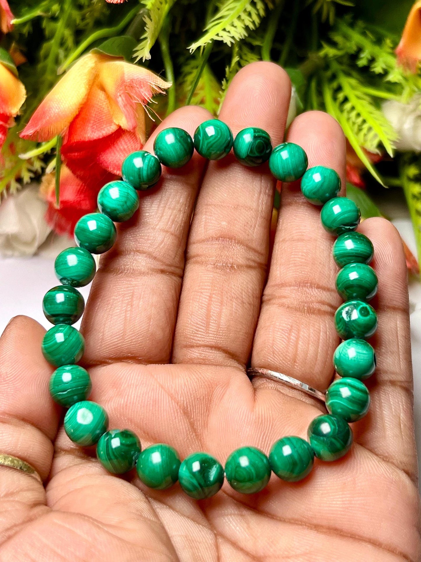 Malachite Stone Bracelet l Stretchable Bracelet l Unisex Bracelet l 8 MM Bracelet