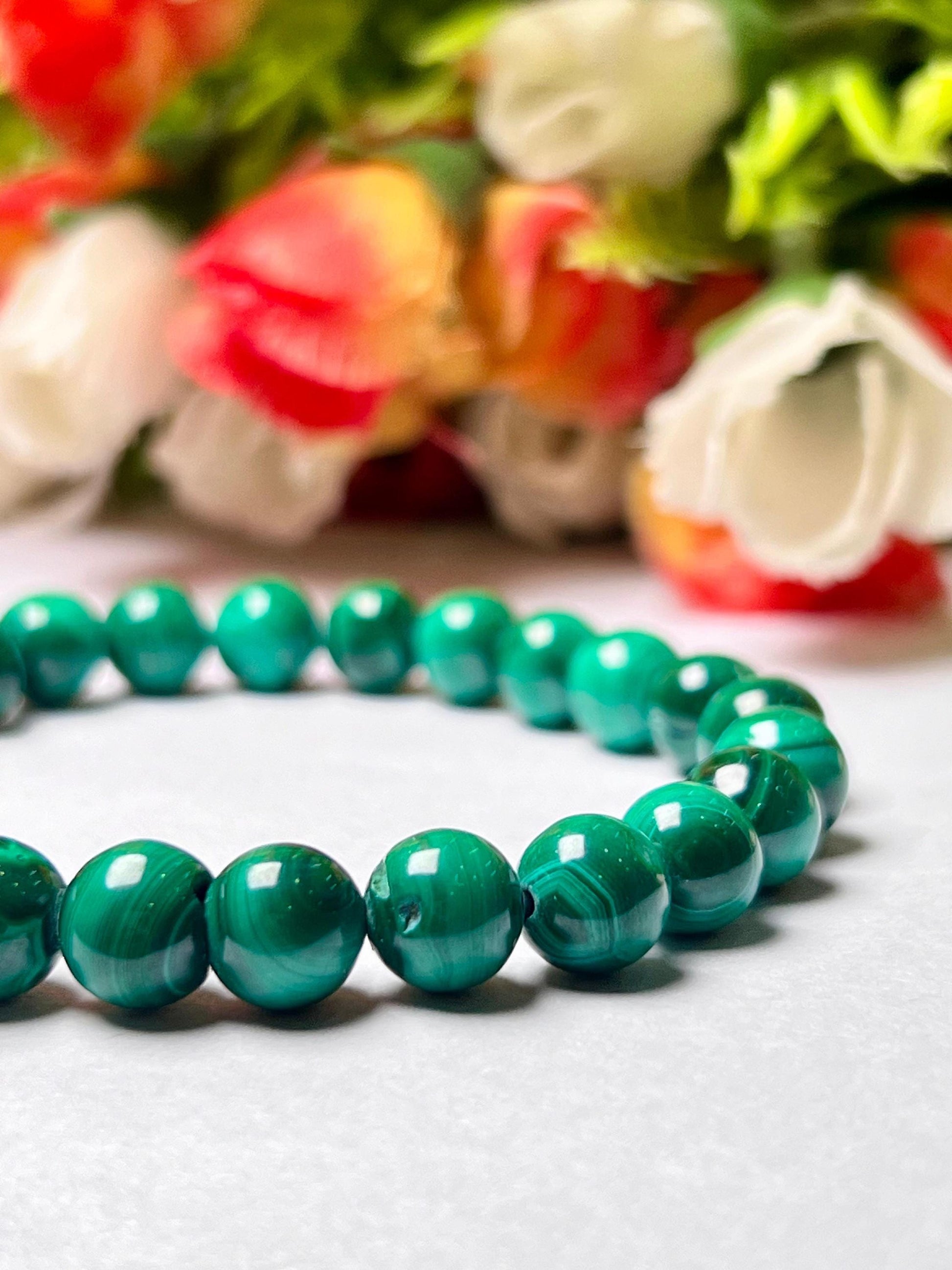 Malachite Stone Bracelet l Stretchable Bracelet l Unisex Bracelet l 8 MM Bracelet