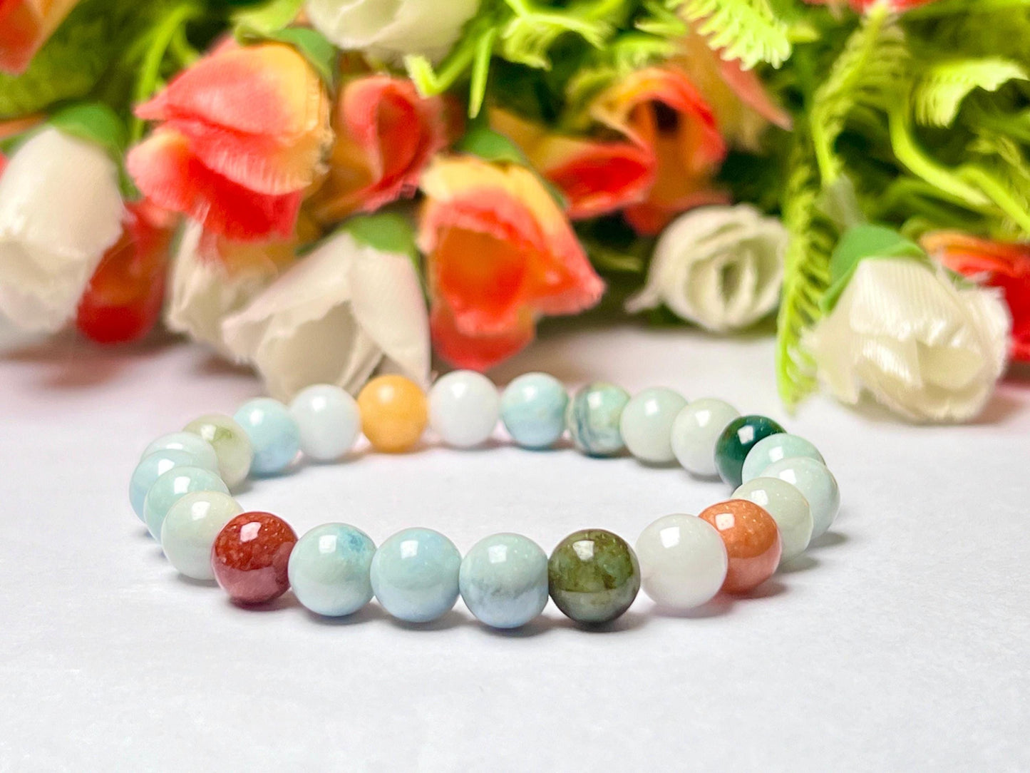 Chinese Jade Stone Bracelet l Stretchable Bracelet l Unisex Bracelet l 8 MM Bracelet