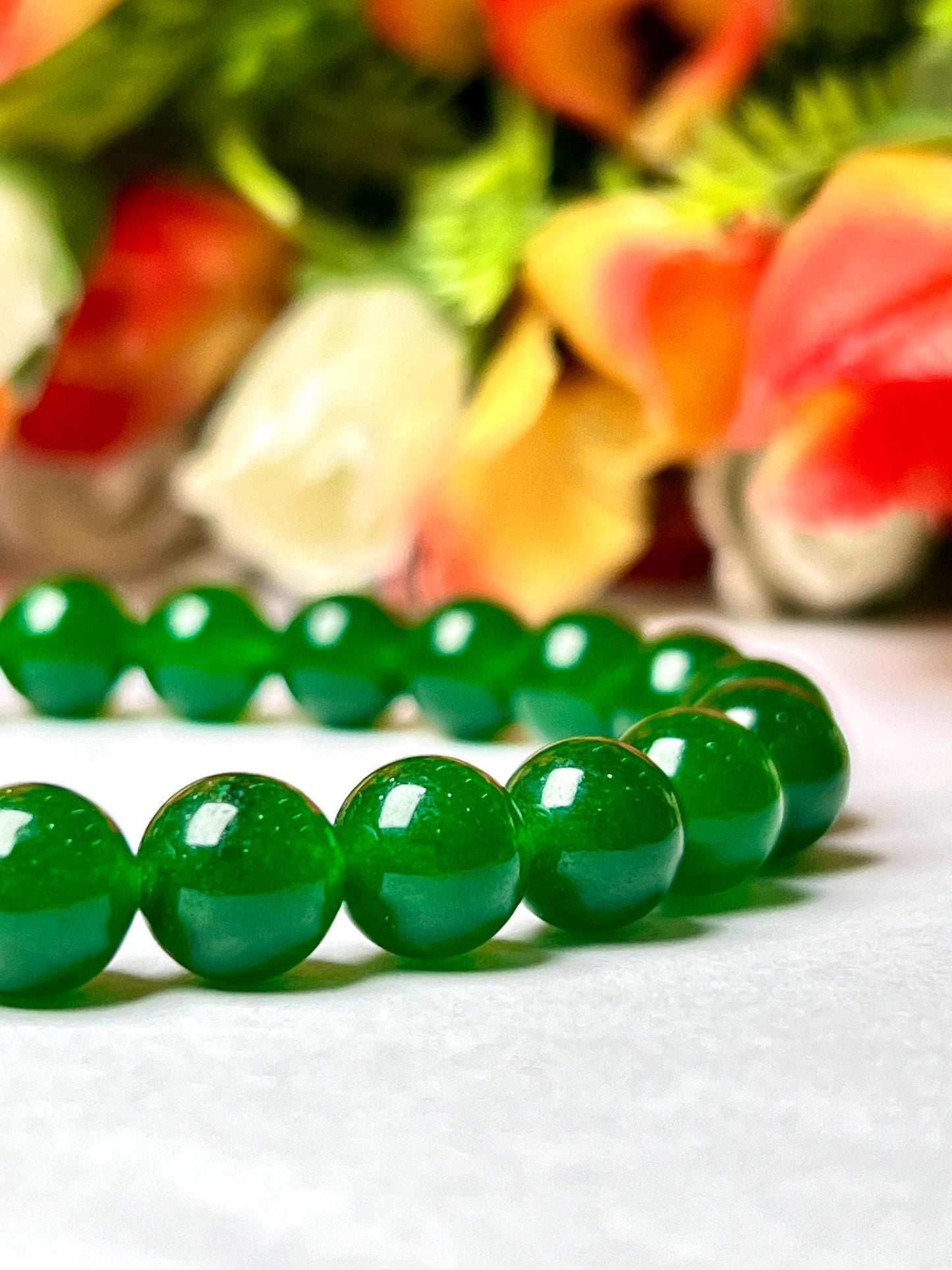 Green Jade Stone Bracelet l Stretchable Bracelet l Unisex Bracelet l 8 MM Bracelet