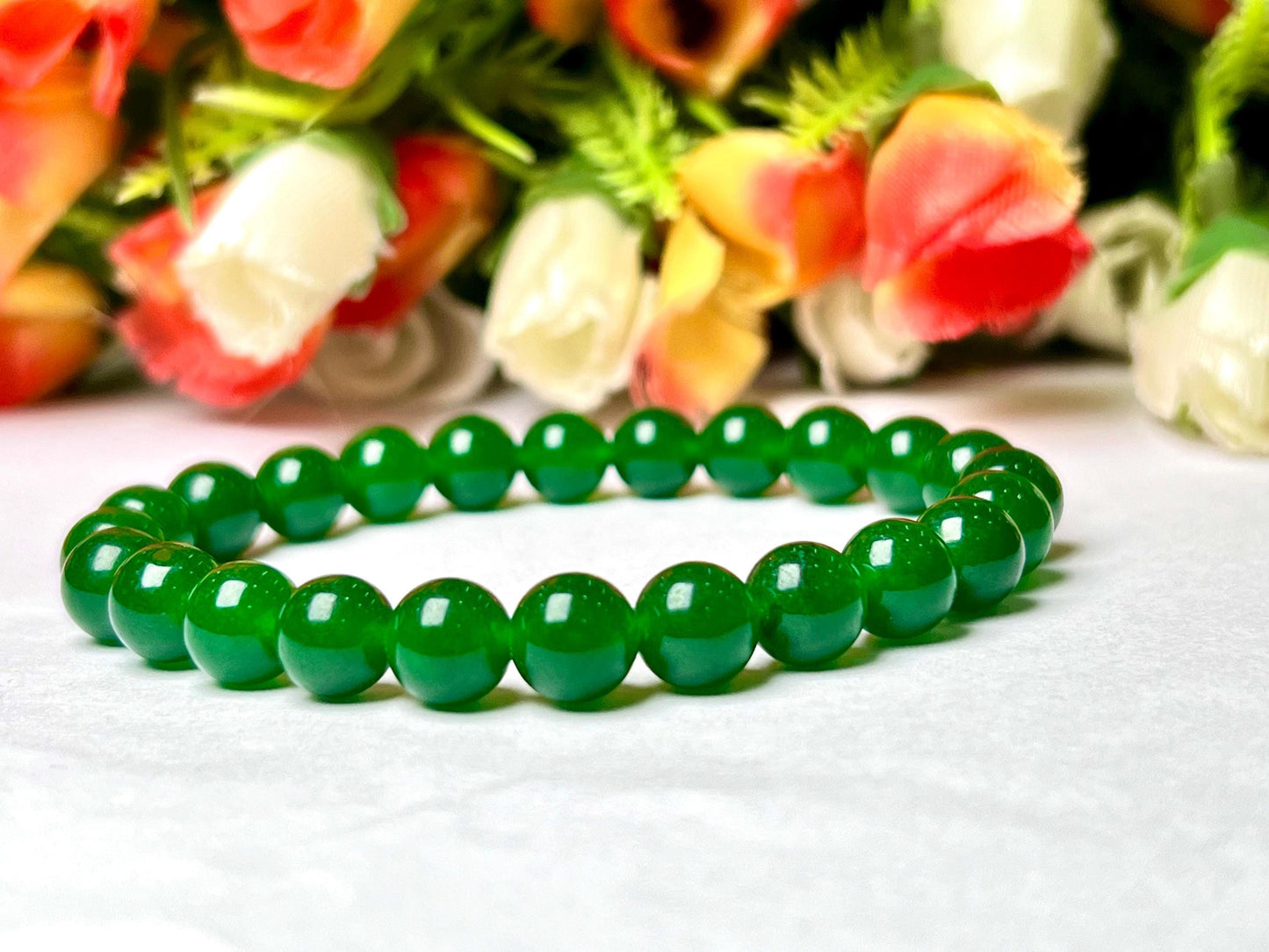 Green Jade Stone Bracelet l Stretchable Bracelet l Unisex Bracelet l 8 MM Bracelet