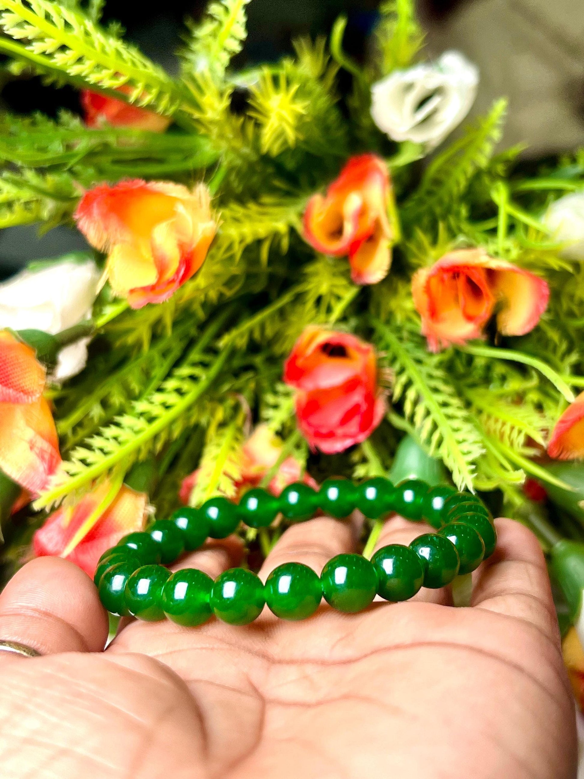 Green Jade Stone Bracelet l Stretchable Bracelet l Unisex Bracelet l 8 MM Bracelet