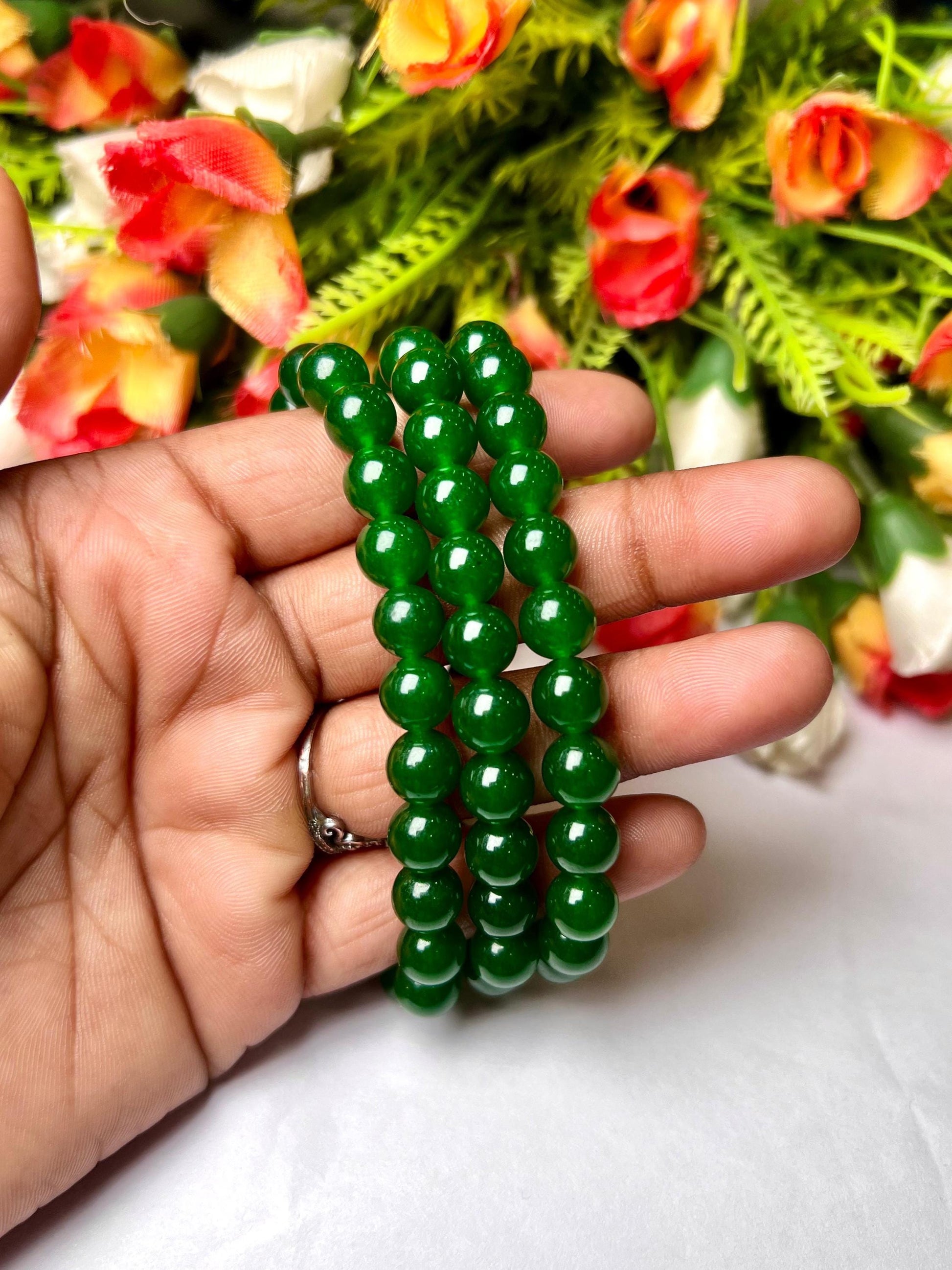 Green Jade Stone Bracelet l Stretchable Bracelet l Unisex Bracelet l 8 MM Bracelet