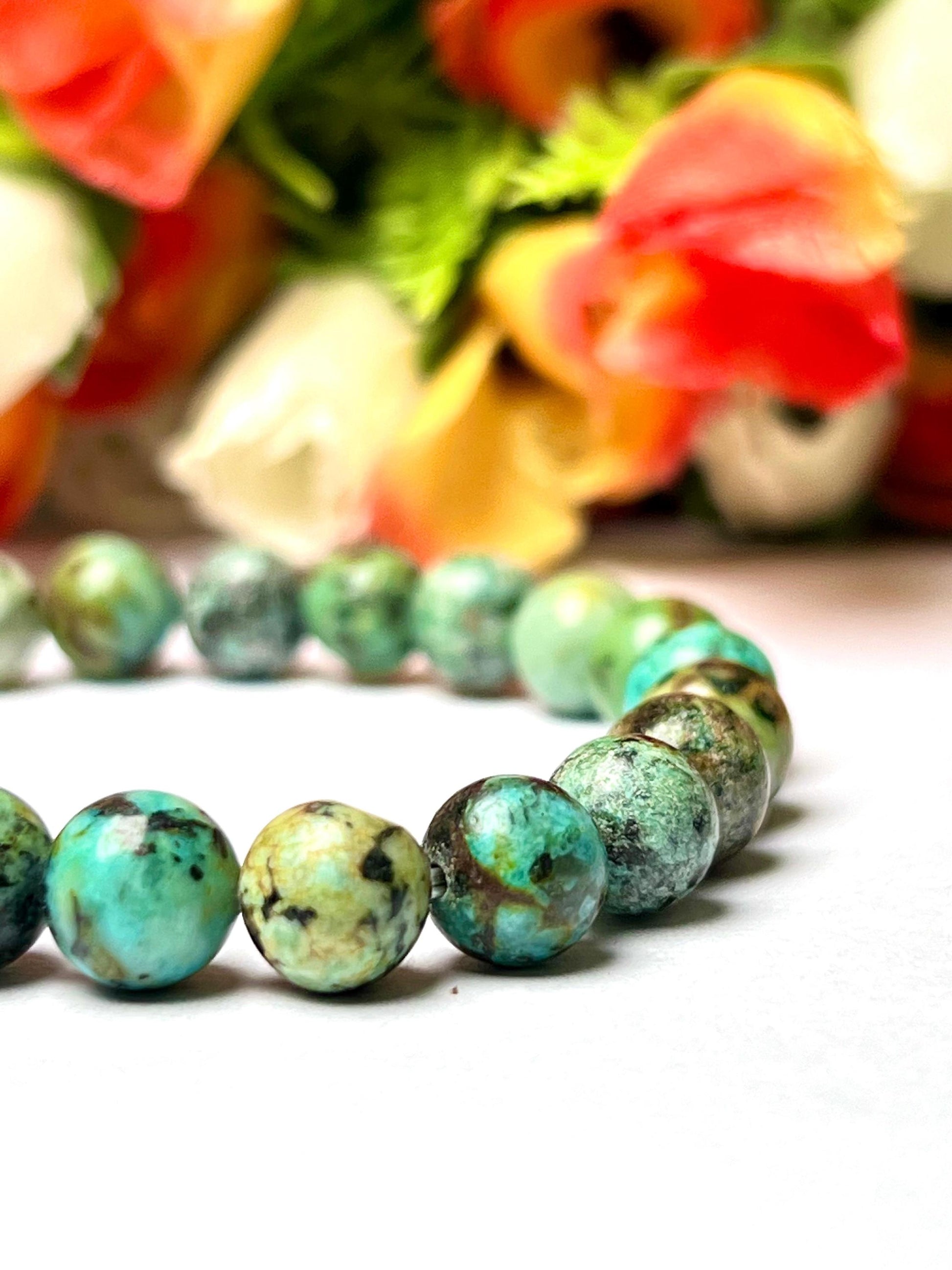 African Turquoise Stone Bracelet l Stretchable Bracelet l Unisex Bracelet l 8 MM Bracelet