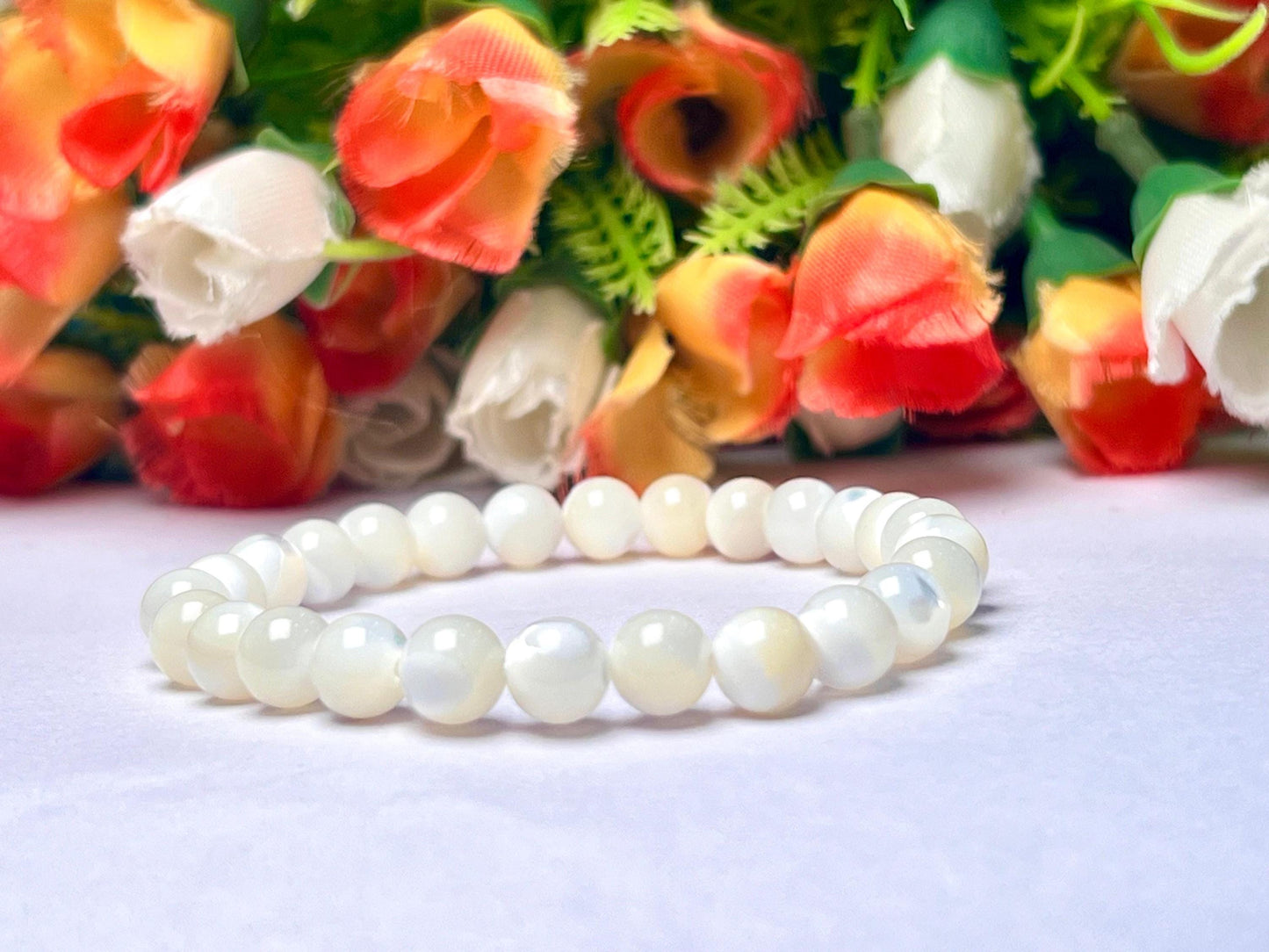 Mother of Pearl Stone Bracelet l Stretchable Bracelet l Unisex Bracelet l 8 MM Bracelet