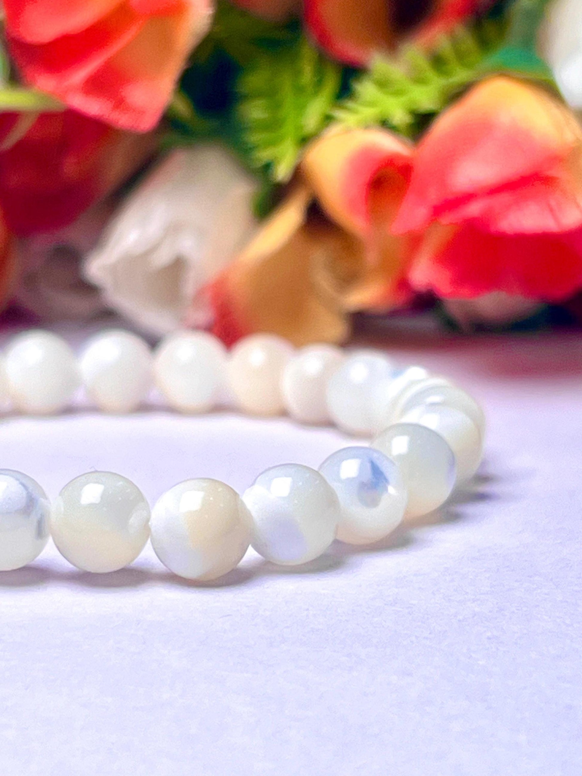 Mother of Pearl Stone Bracelet l Stretchable Bracelet l Unisex Bracelet l 8 MM Bracelet