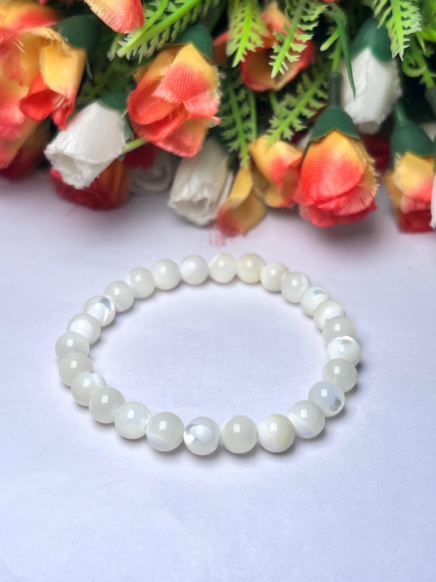 Mother of Pearl Stone Bracelet l Stretchable Bracelet l Unisex Bracelet l 8 MM Bracelet