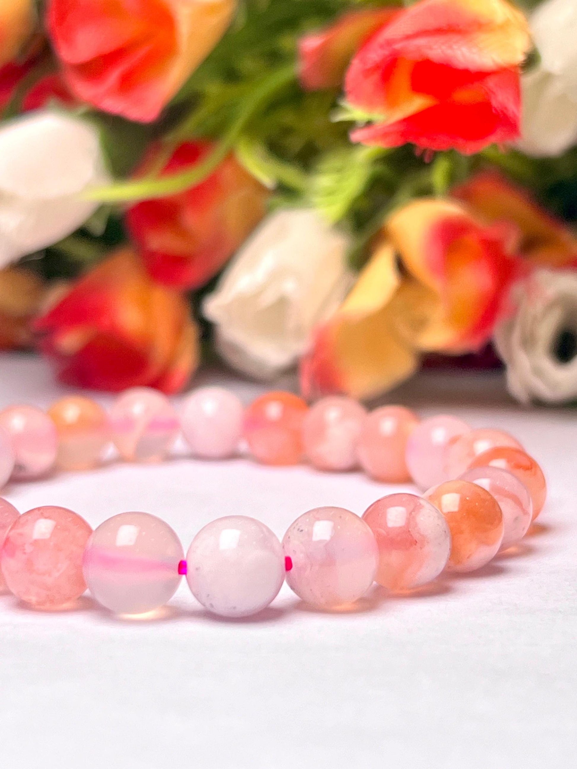 Pink Flower Agate Stone Bracelet l Stretchable Bracelet l Unisex Bracelet l 8 MM Bracelet