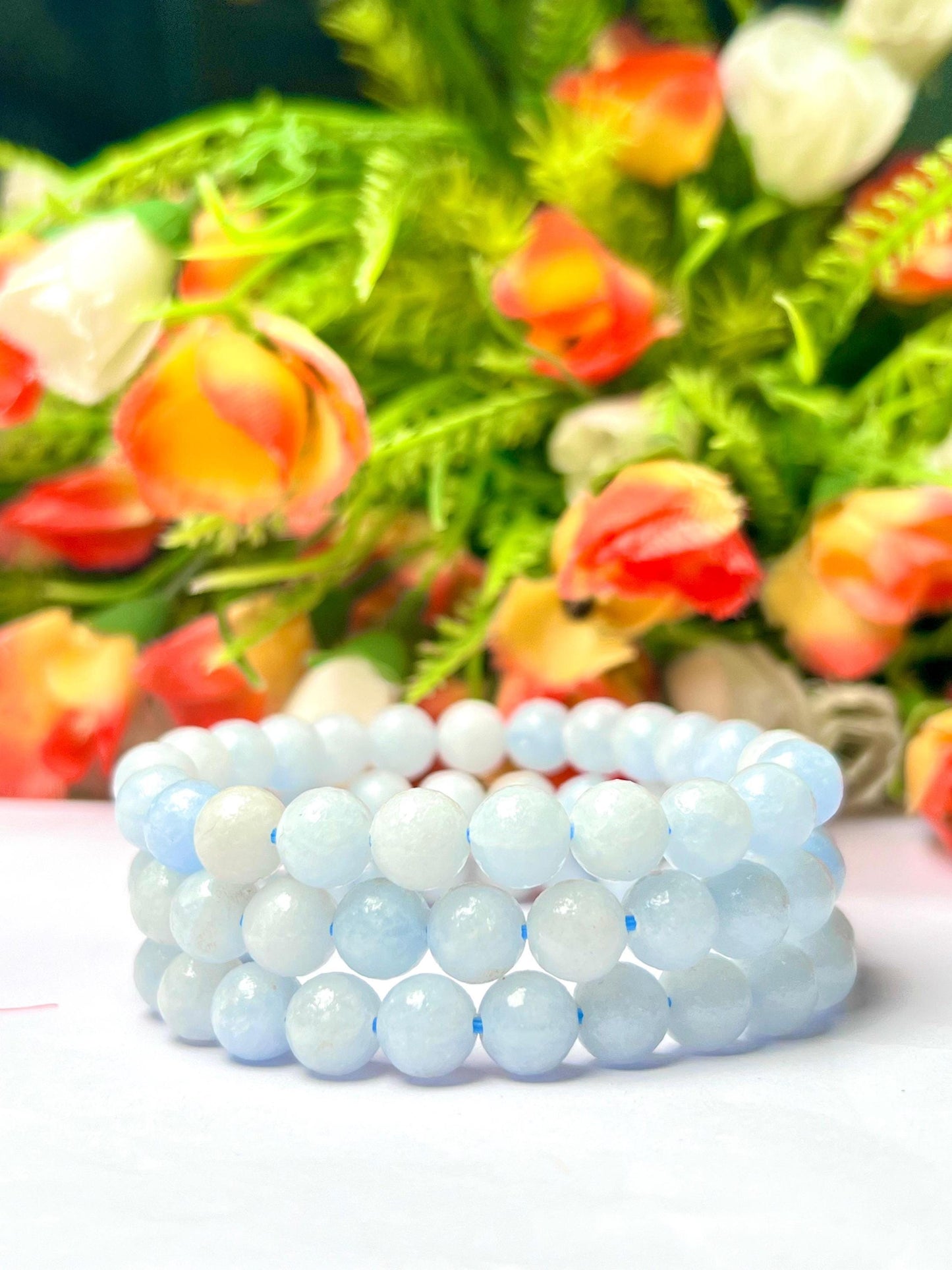 Blue Calcite Stone Bracelet l Stretchable Bracelet l Unisex Bracelet l 8 MM Bracelet