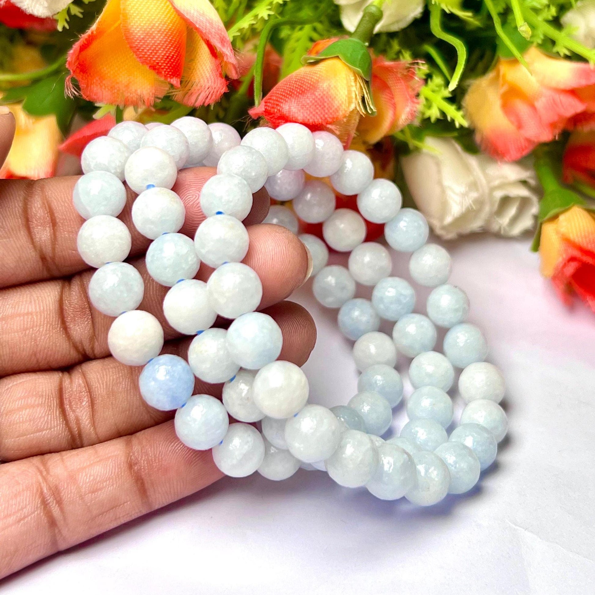 Blue Calcite Stone Bracelet l Stretchable Bracelet l Unisex Bracelet l 8 MM Bracelet