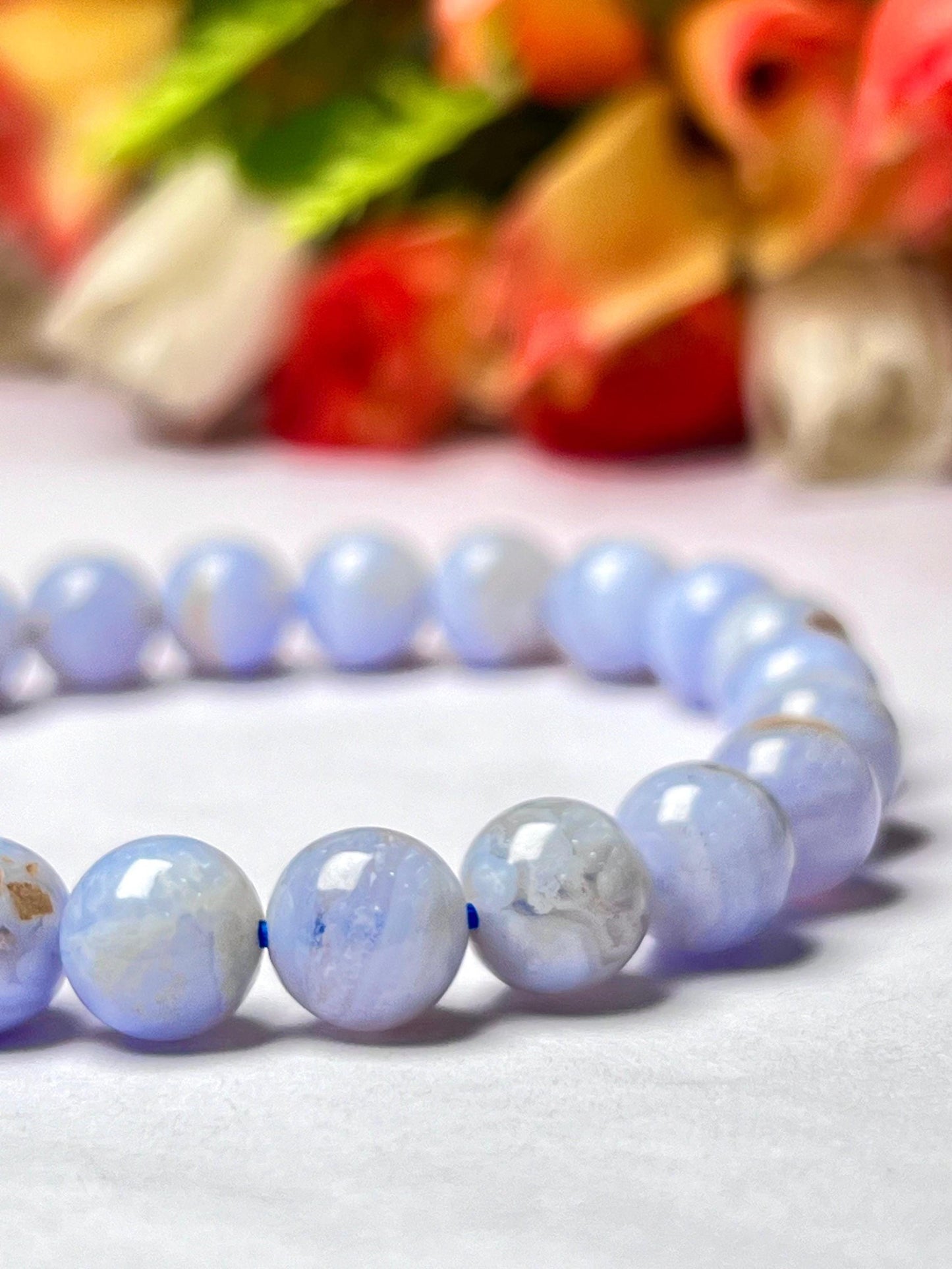 Blue Lace Agate Stone Bracelet l Stretchable Bracelet l Unisex Bracelet l 8 MM Bracelet