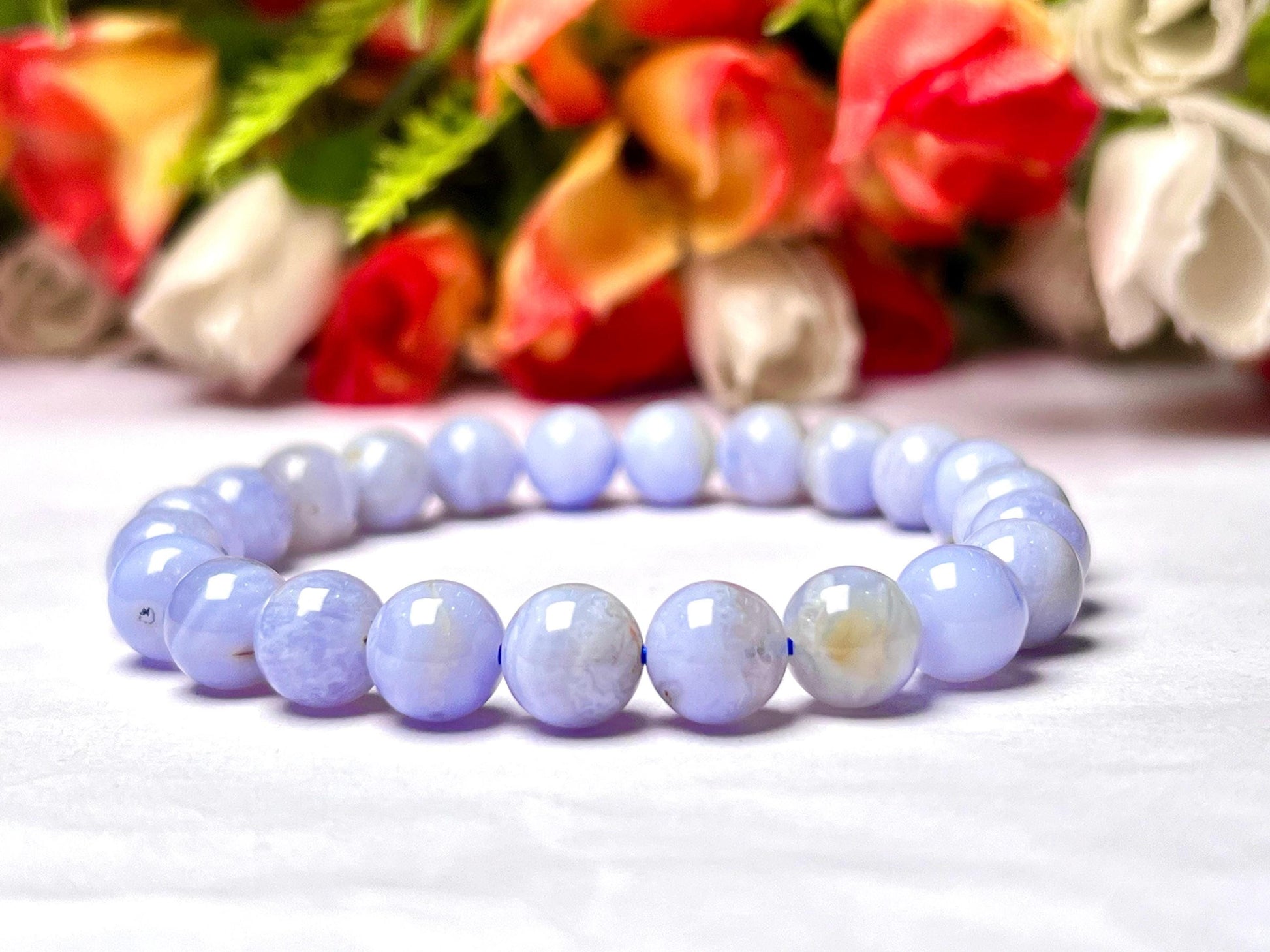 Blue Lace Agate Stone Bracelet l Stretchable Bracelet l Unisex Bracelet l 8 MM Bracelet