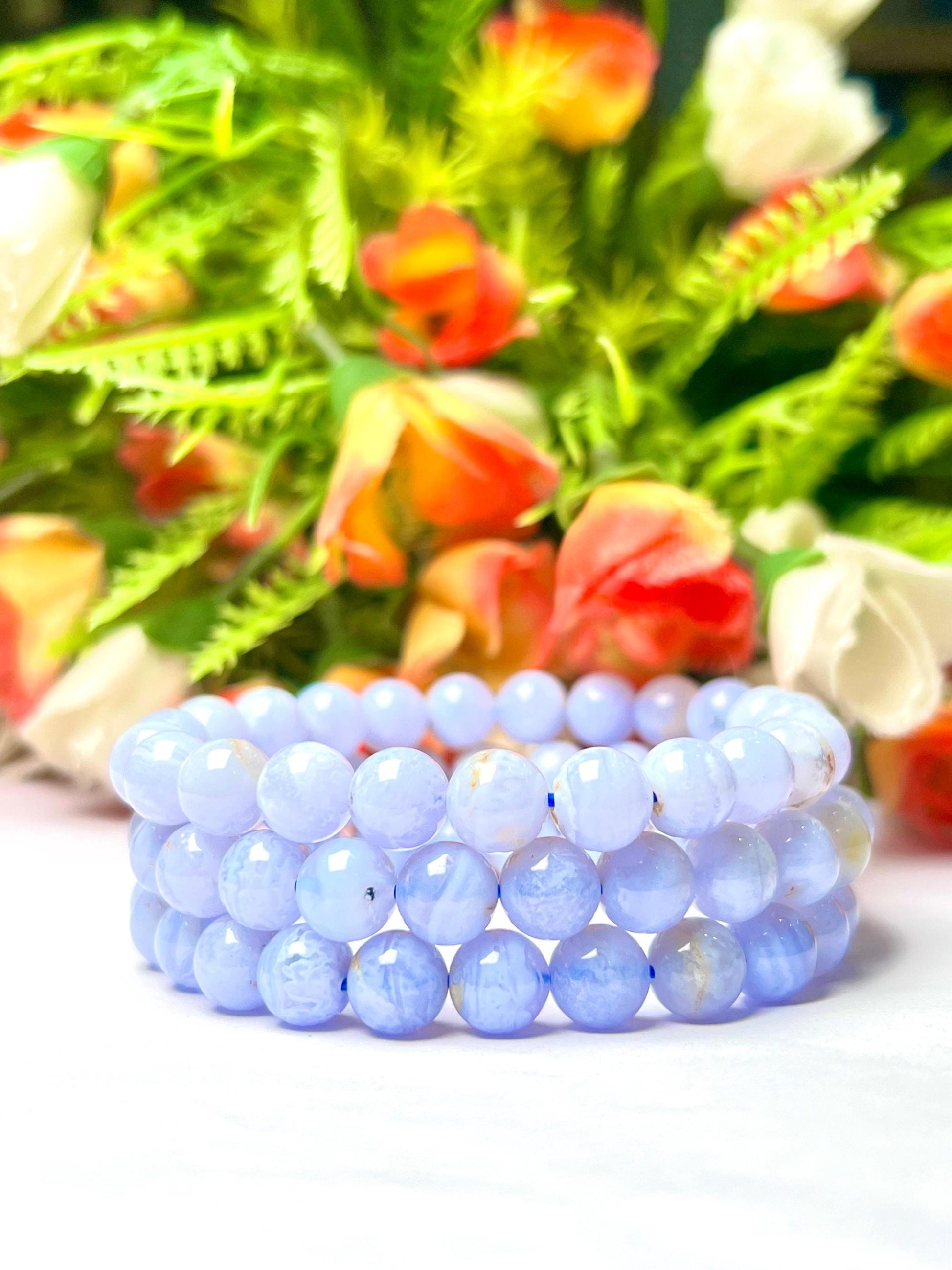 Blue Lace Agate Stone Bracelet l Stretchable Bracelet l Unisex Bracelet l 8 MM Bracelet