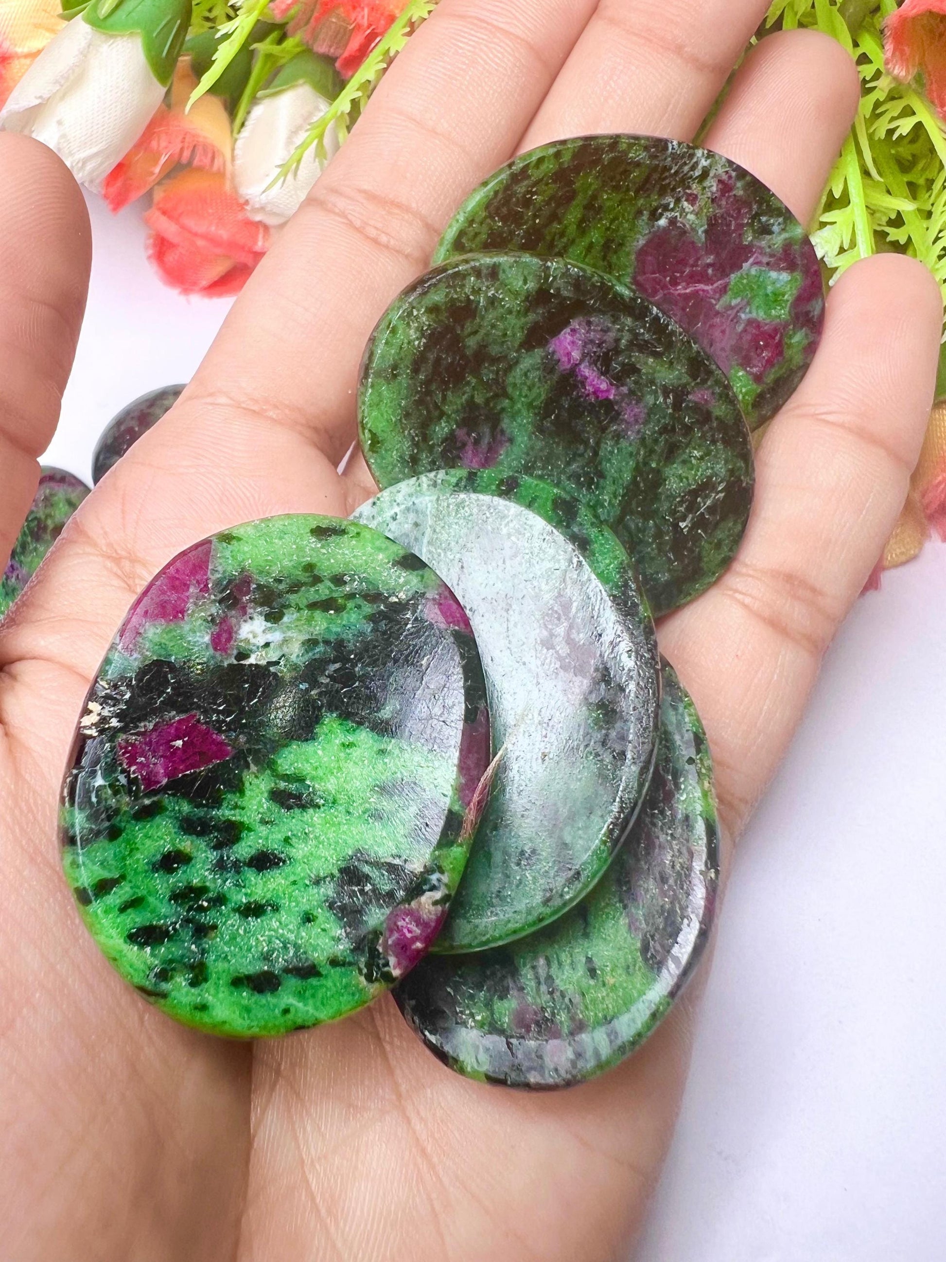 African Ruby Zoisite Stone Worry Stone – Crystal Worry Stone – Pocket Stone – Healing Crystal - 4cmx3cm Thumb Stone One (1) Piece