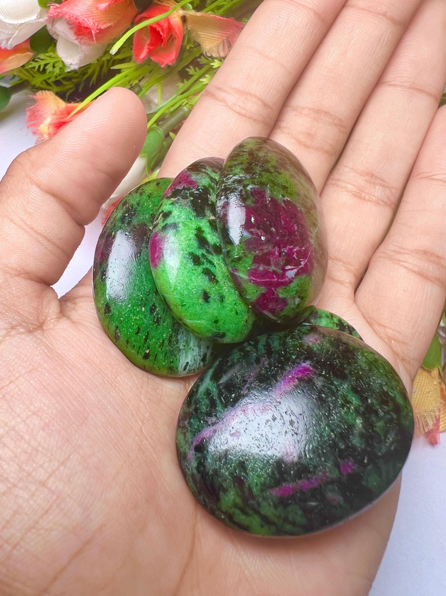 African Ruby Zoisite Stone Worry Stone – Crystal Worry Stone – Pocket Stone – Healing Crystal - 4cmx3cm Thumb Stone One (1) Piece