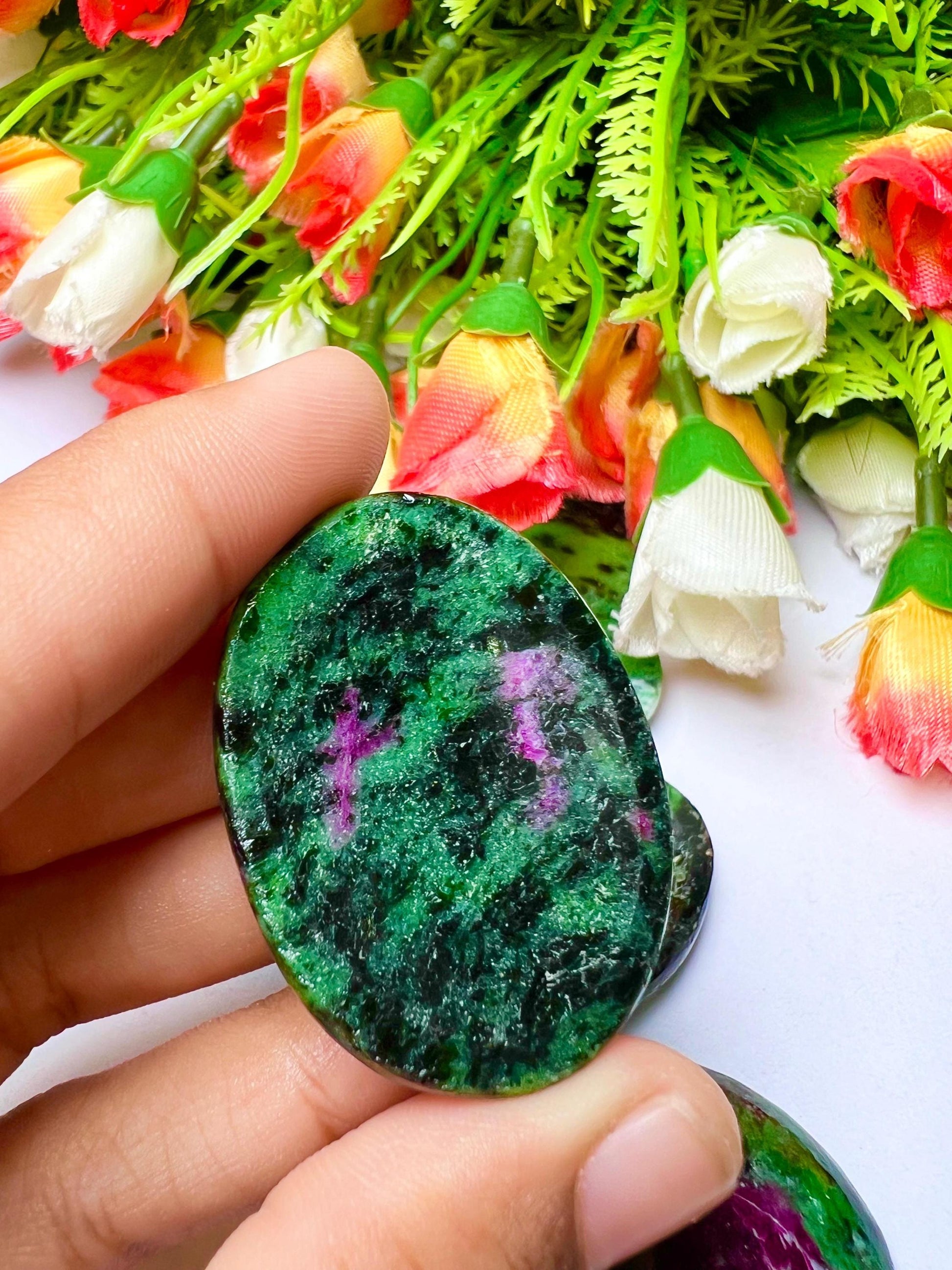 African Ruby Zoisite Stone Worry Stone – Crystal Worry Stone – Pocket Stone – Healing Crystal - 4cmx3cm Thumb Stone One (1) Piece