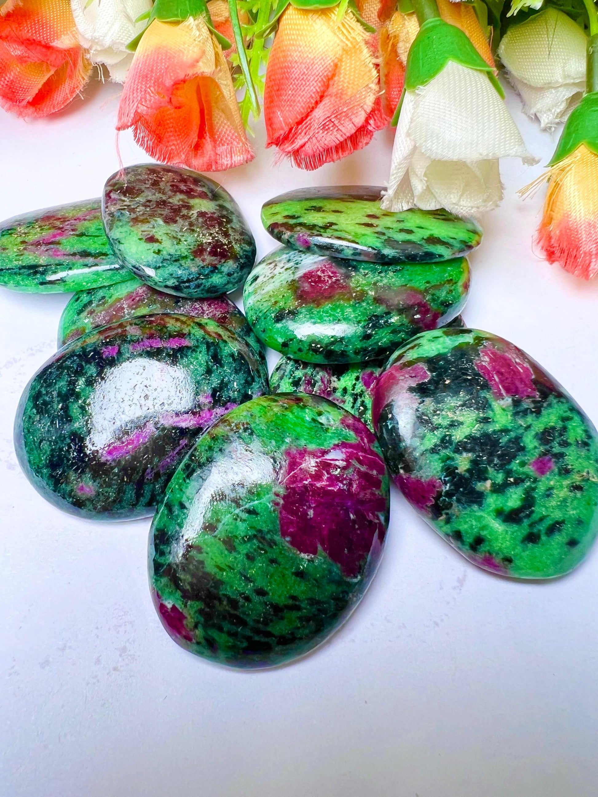 African Ruby Zoisite Stone Worry Stone – Crystal Worry Stone – Pocket Stone – Healing Crystal - 4cmx3cm Thumb Stone One (1) Piece