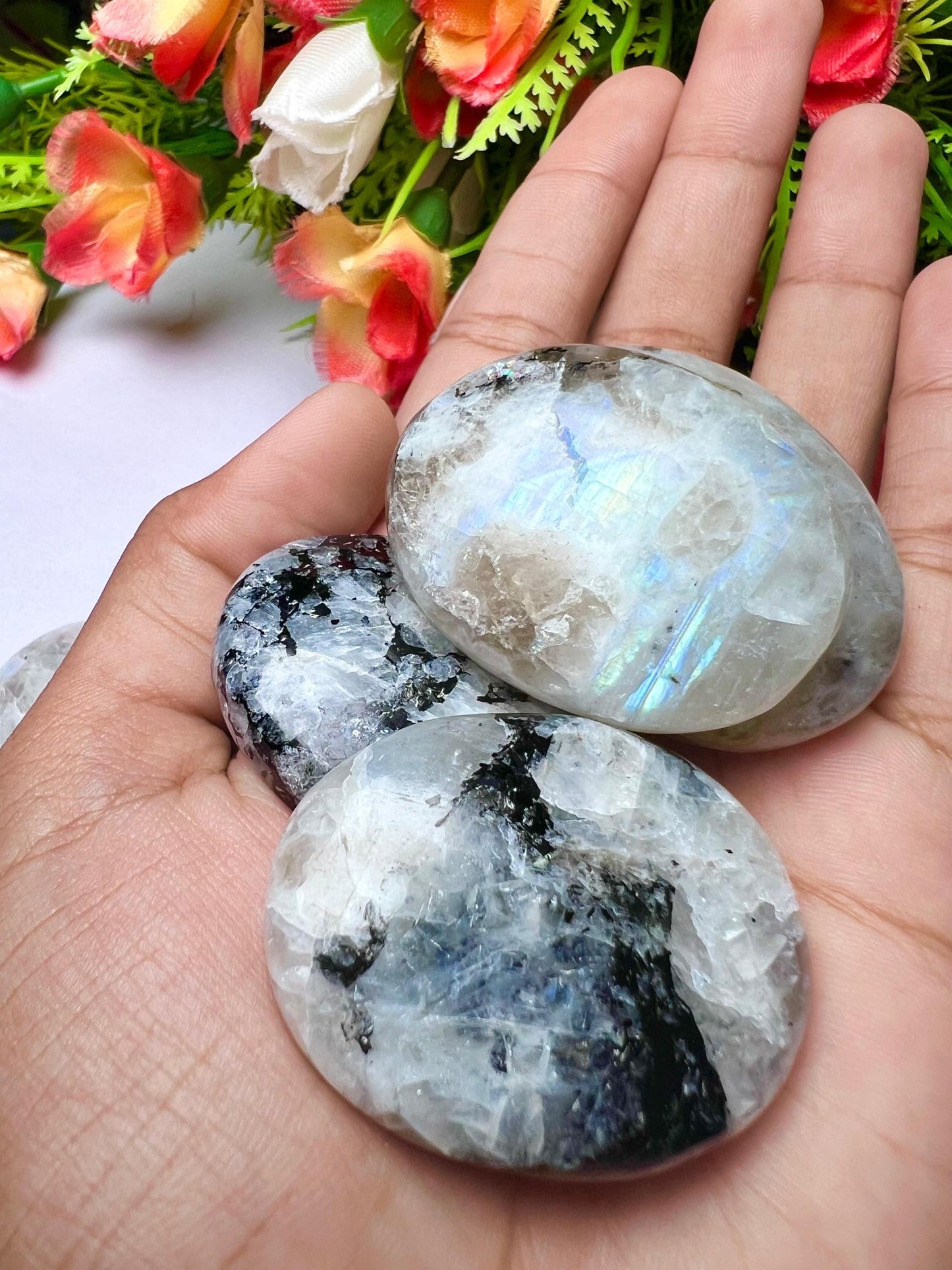 Rainbow Moonstone Worry Stone – Crystal Worry Stone – Pocket Stone – Healing Crystal - 4.5x3.5cm