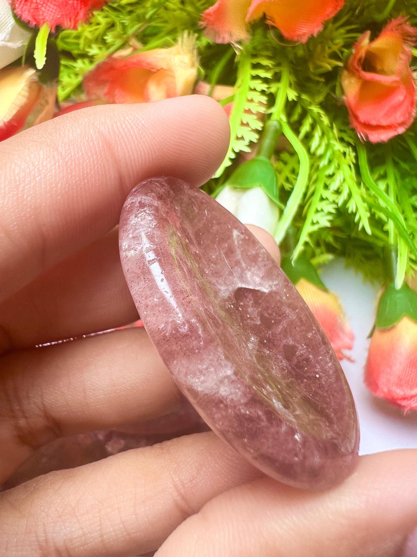 Strawberry Quartz Stone Worry Stone – Crystal Worry Stone – Pocket Stone – Healing Crystal - 4cmx3cm Thumb Stone One (1) Piece