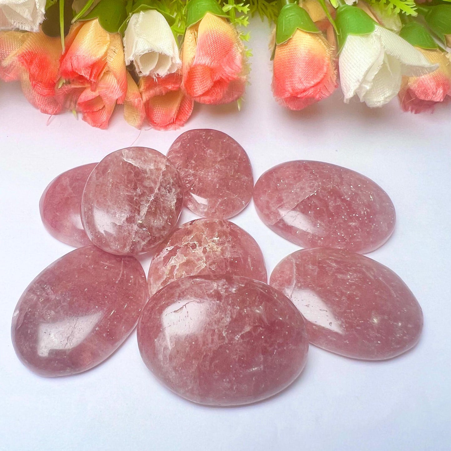 Strawberry Quartz Stone Worry Stone – Crystal Worry Stone – Pocket Stone – Healing Crystal - 4cmx3cm Thumb Stone One (1) Piece