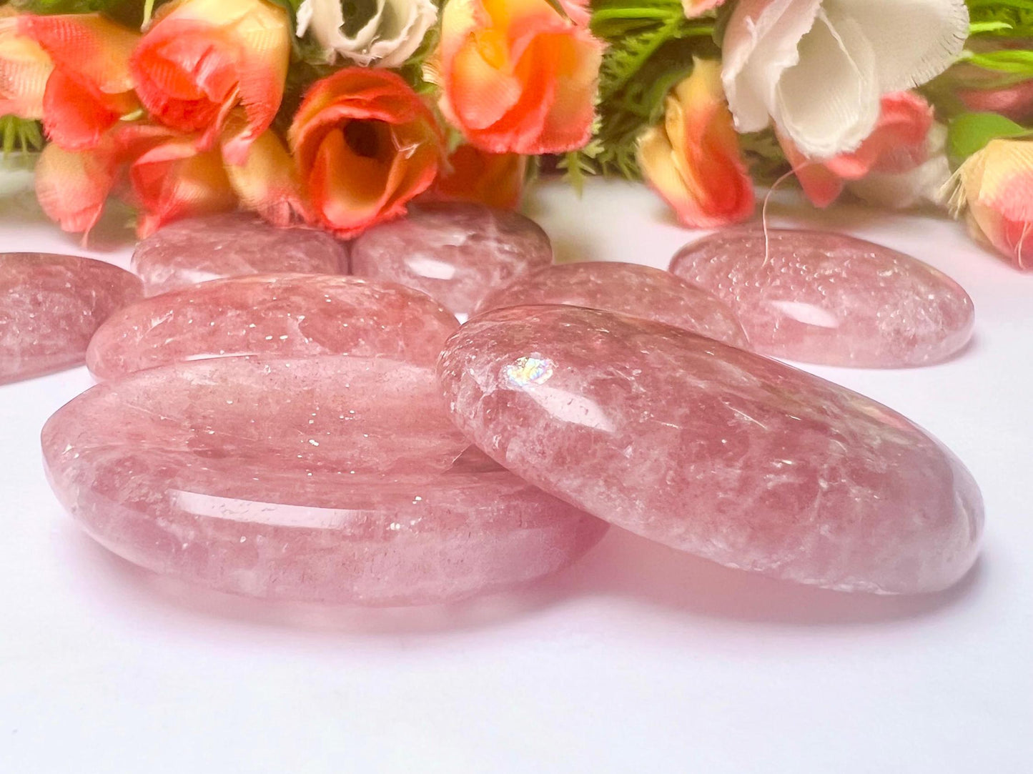 Strawberry Quartz Stone Worry Stone – Crystal Worry Stone – Pocket Stone – Healing Crystal - 4cmx3cm Thumb Stone One (1) Piece