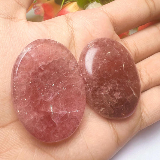 Strawberry Quartz Stone Worry Stone – Crystal Worry Stone – Pocket Stone – Healing Crystal - 4cmx3cm Thumb Stone One (1) Piece