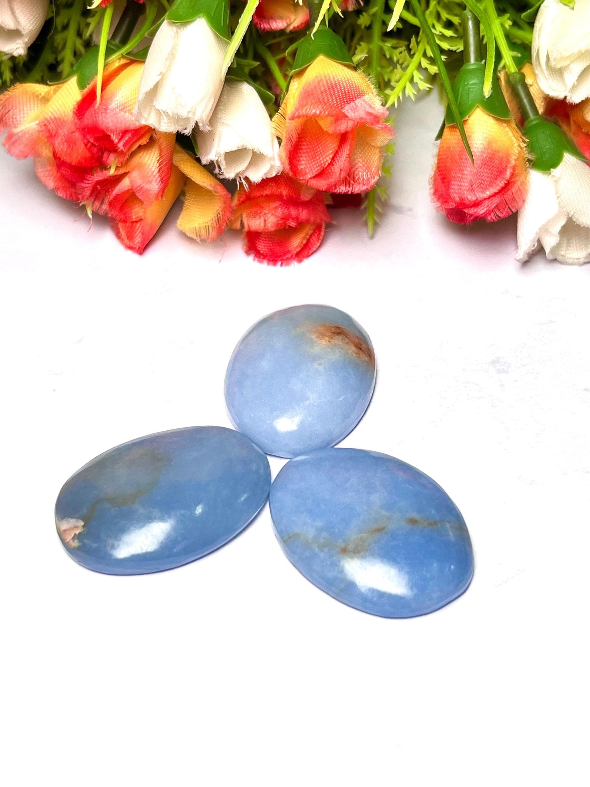 Angelite Stone Worry Stone – Crystal Worry Stone – Pocket Stone – Healing Crystal - 4cmx3cm Thumb Stone One (1) Piece