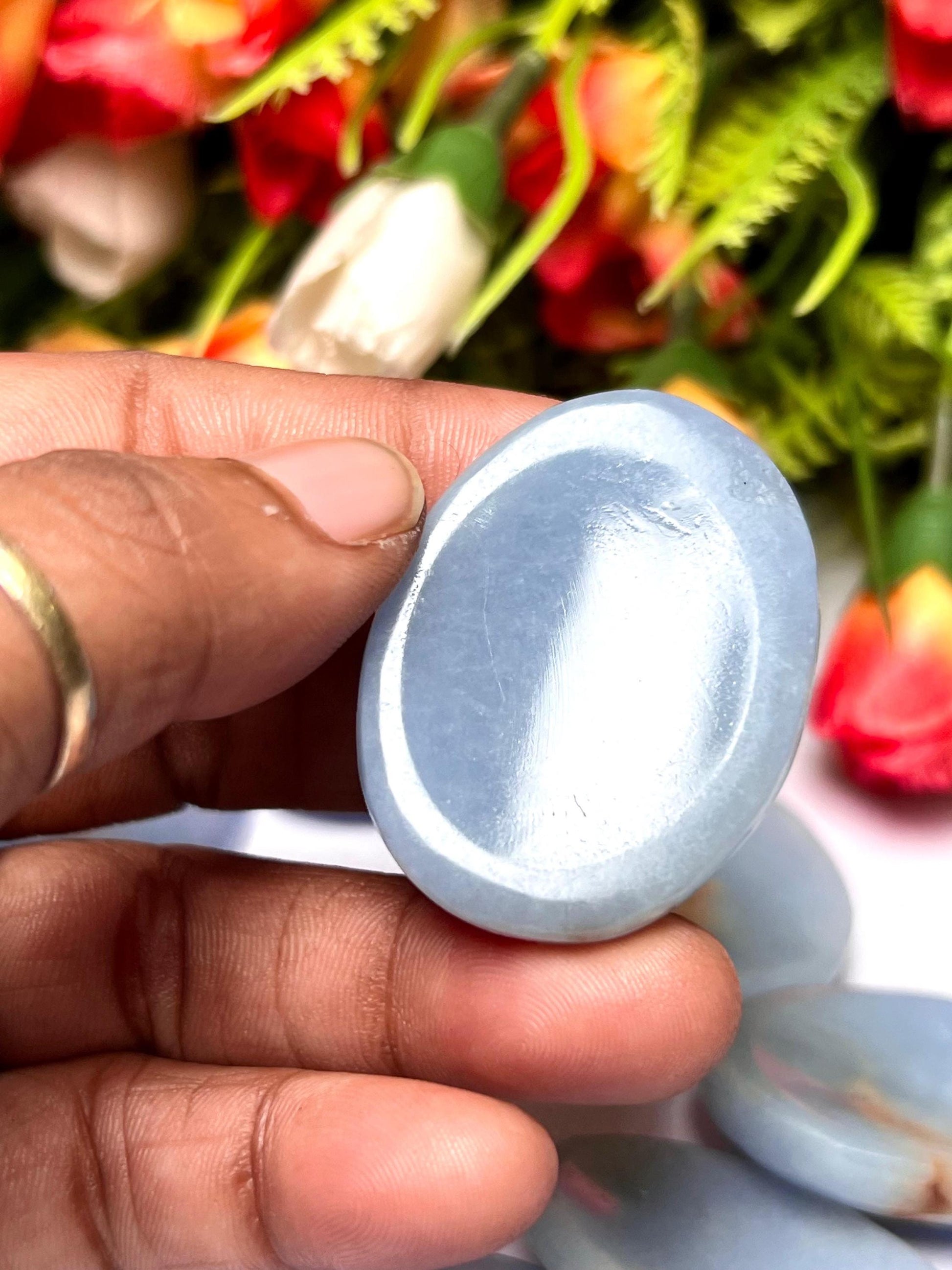 Angelite Stone Worry Stone – Crystal Worry Stone – Pocket Stone – Healing Crystal - 4cmx3cm Thumb Stone One (1) Piece