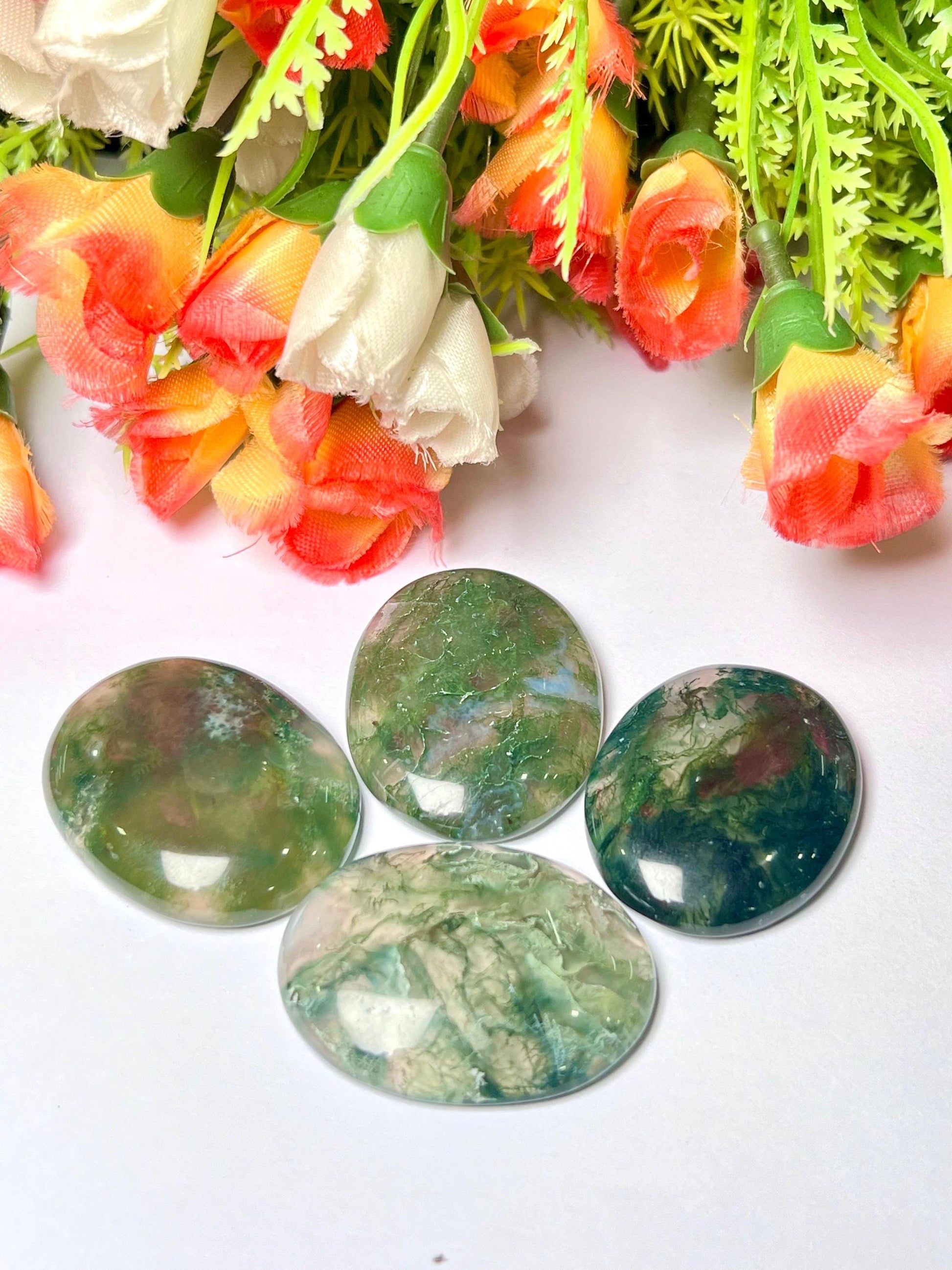 Moss Agate Stone Worry Stone – Crystal Worry Stone – Pocket Stone – Healing Crystal - 4cmx3cm Thumb Stone One (1) Piece