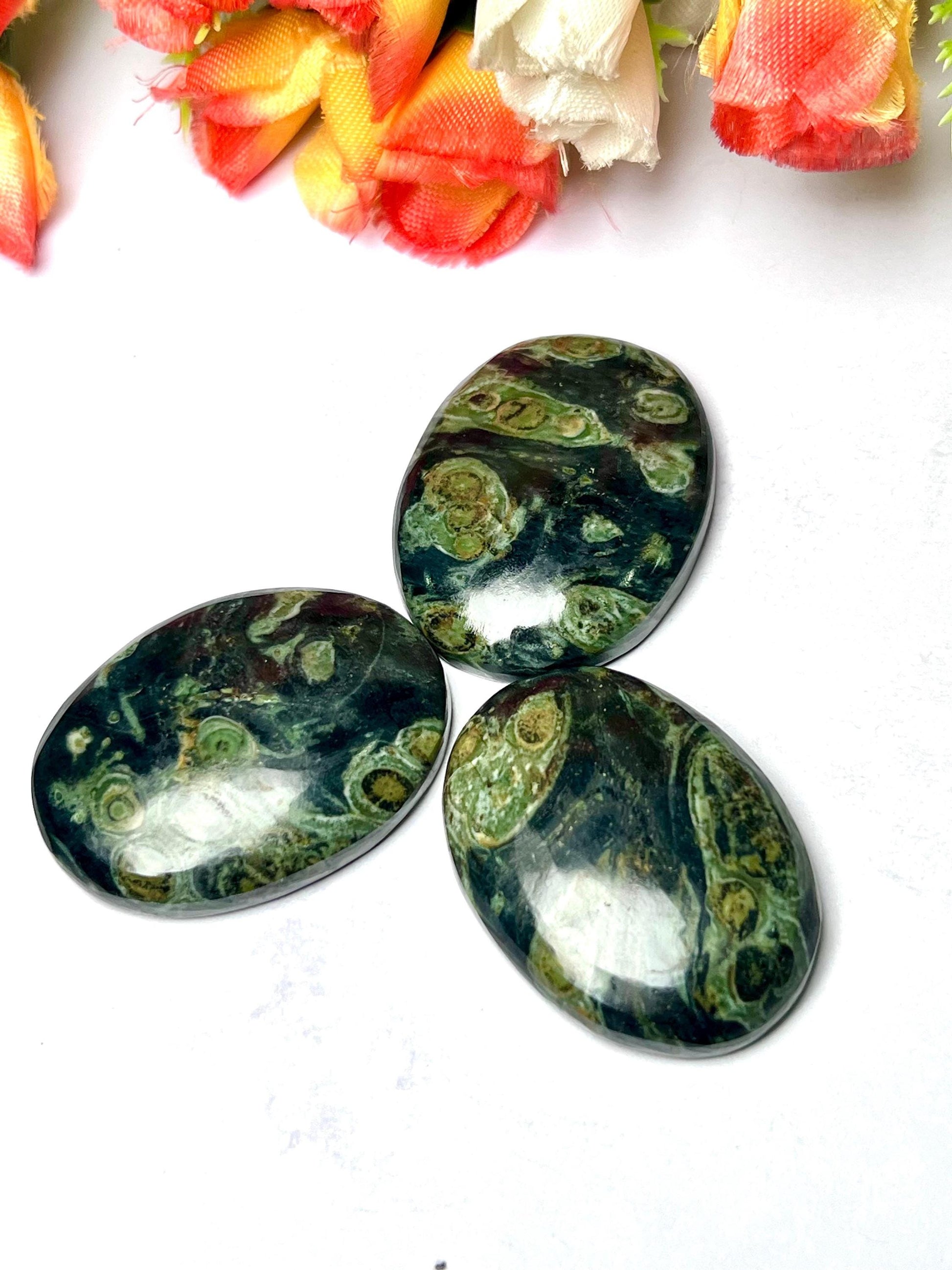 Kambaba Jasper Green Stromatolite Crocodile Jasper Galaxy Jasper, Amphibianite Stone Worry Stone – Pocket Stone – Thumb Stone One (1) Piece