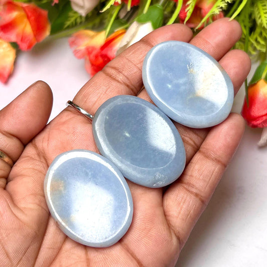 Angelite Stone Worry Stone – Crystal Worry Stone – Pocket Stone – Healing Crystal - 4cmx3cm Thumb Stone One (1) Piece