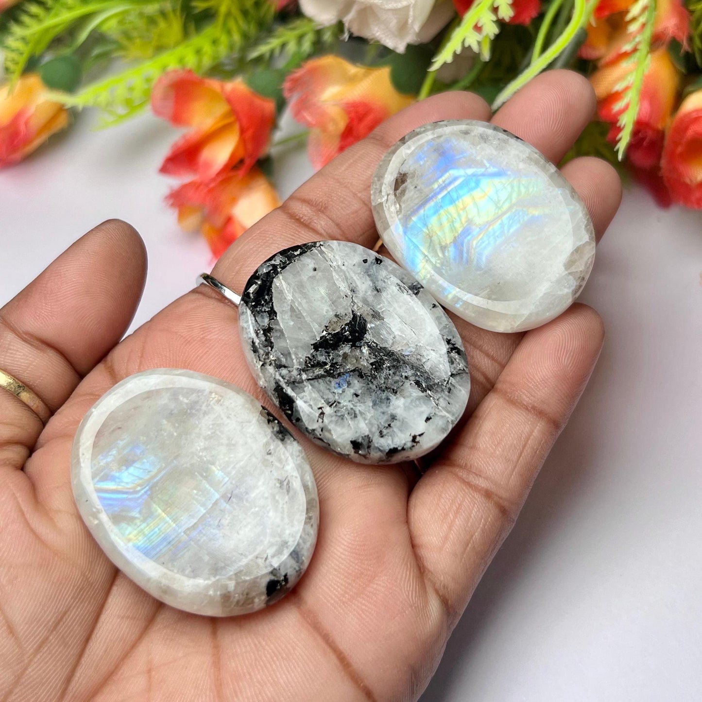 Rainbow Moonstone Worry Stone – Crystal Worry Stone – Pocket Stone – Healing Crystal - 4.5x3.5cm