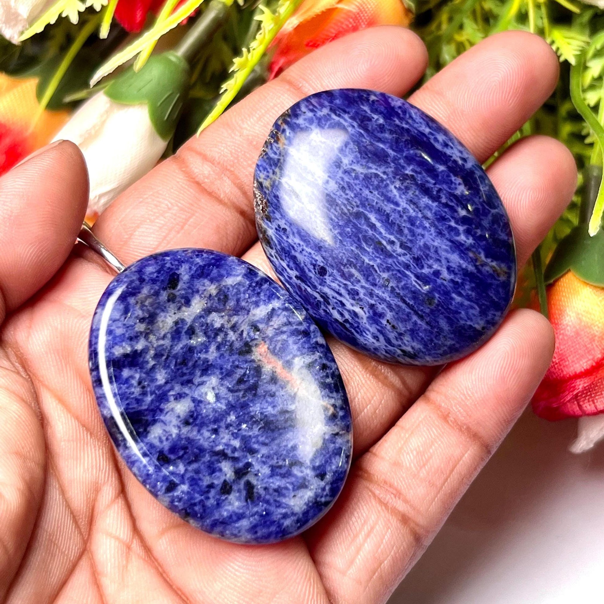 Sodalite Stone Worry Stone – Crystal Worry Stone – Pocket Stone – Healing Crystal - 4cmx3cm Thumb Stone One (1) Piece