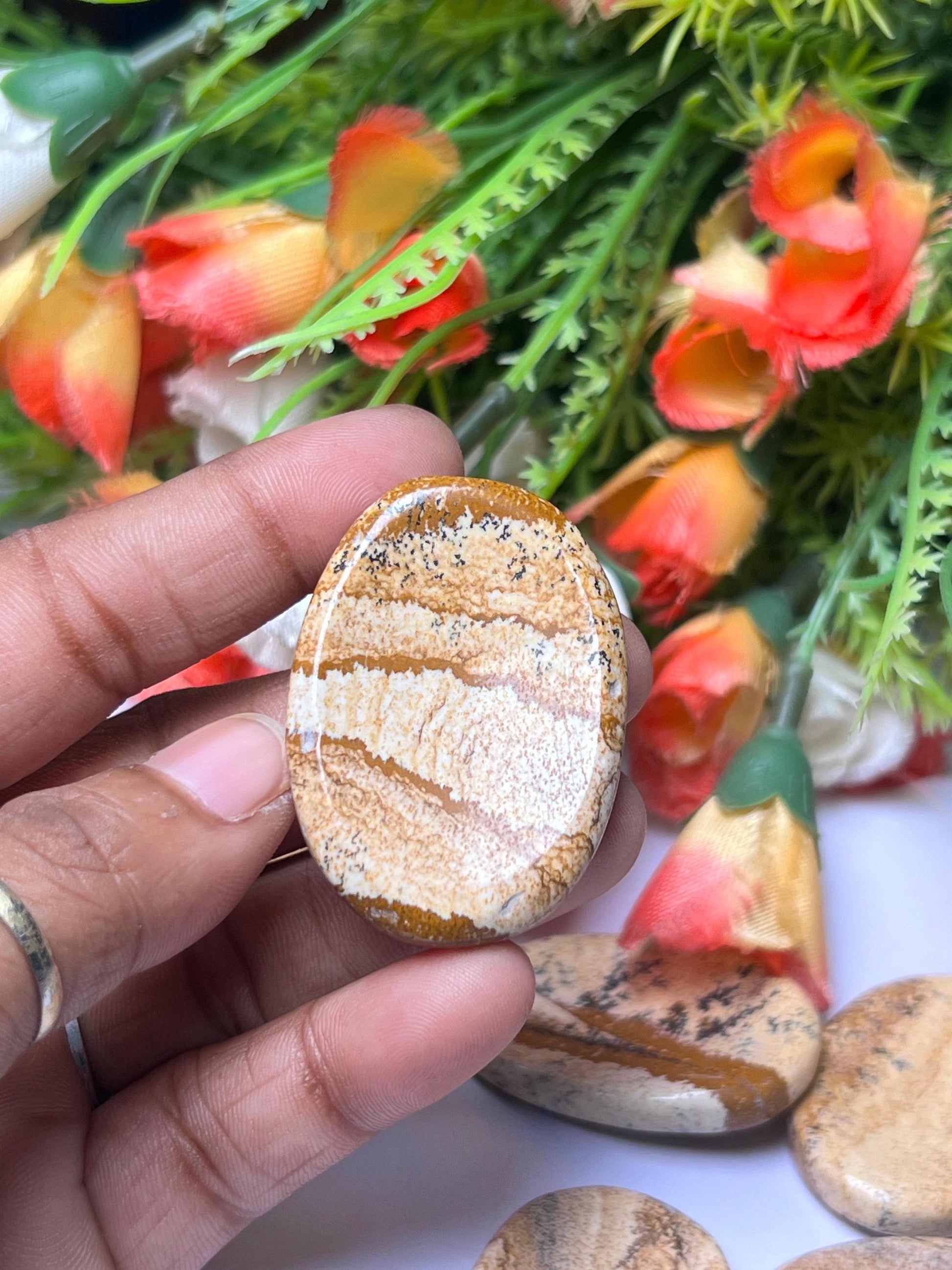 Picture Jasper Stone Worry Stone – Crystal Worry Stone – Pocket Stone – Healing Crystal - 4cmx3cm Thumb Stone One (1) Piece