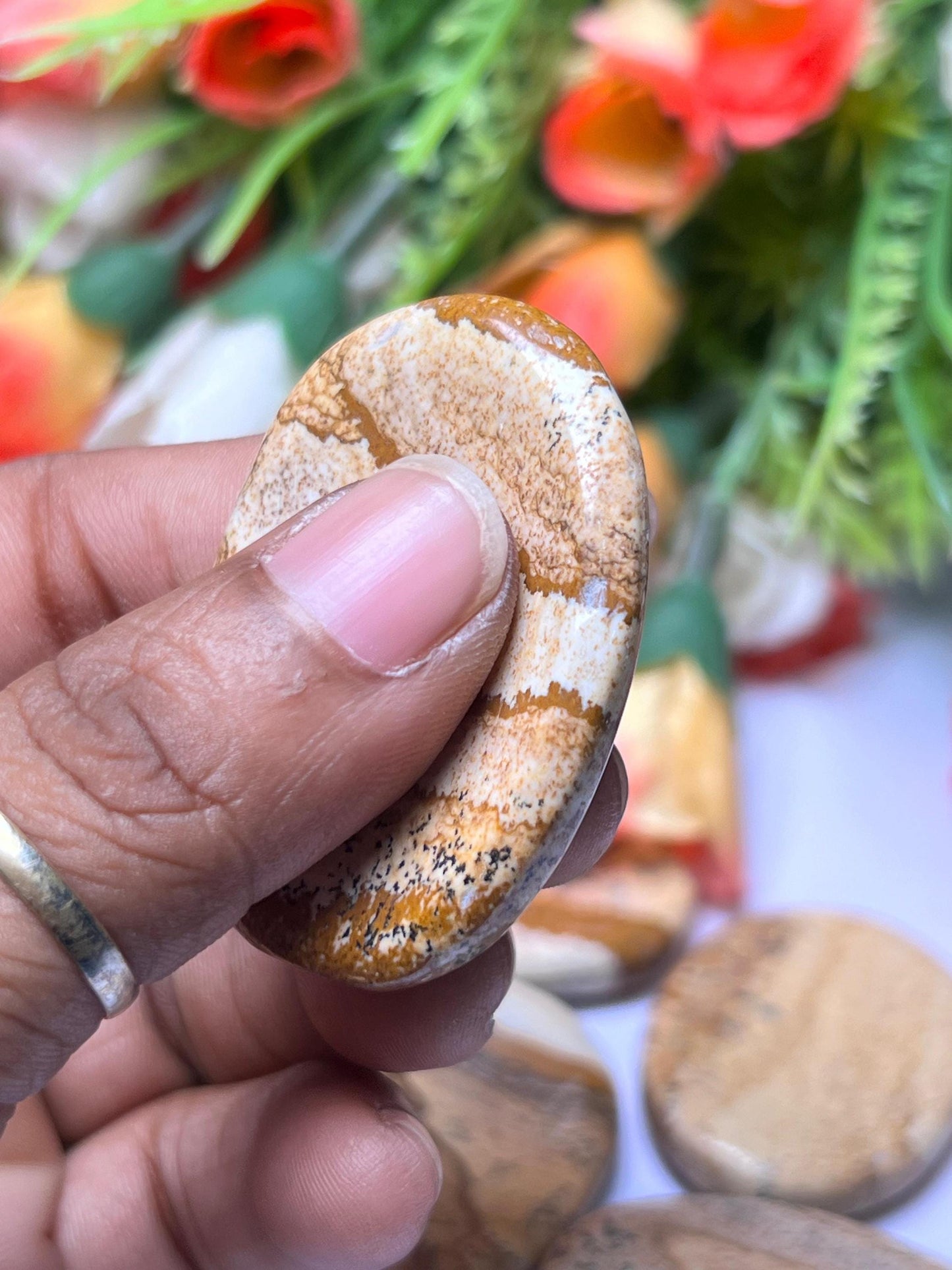 Picture Jasper Stone Worry Stone – Crystal Worry Stone – Pocket Stone – Healing Crystal - 4cmx3cm Thumb Stone One (1) Piece