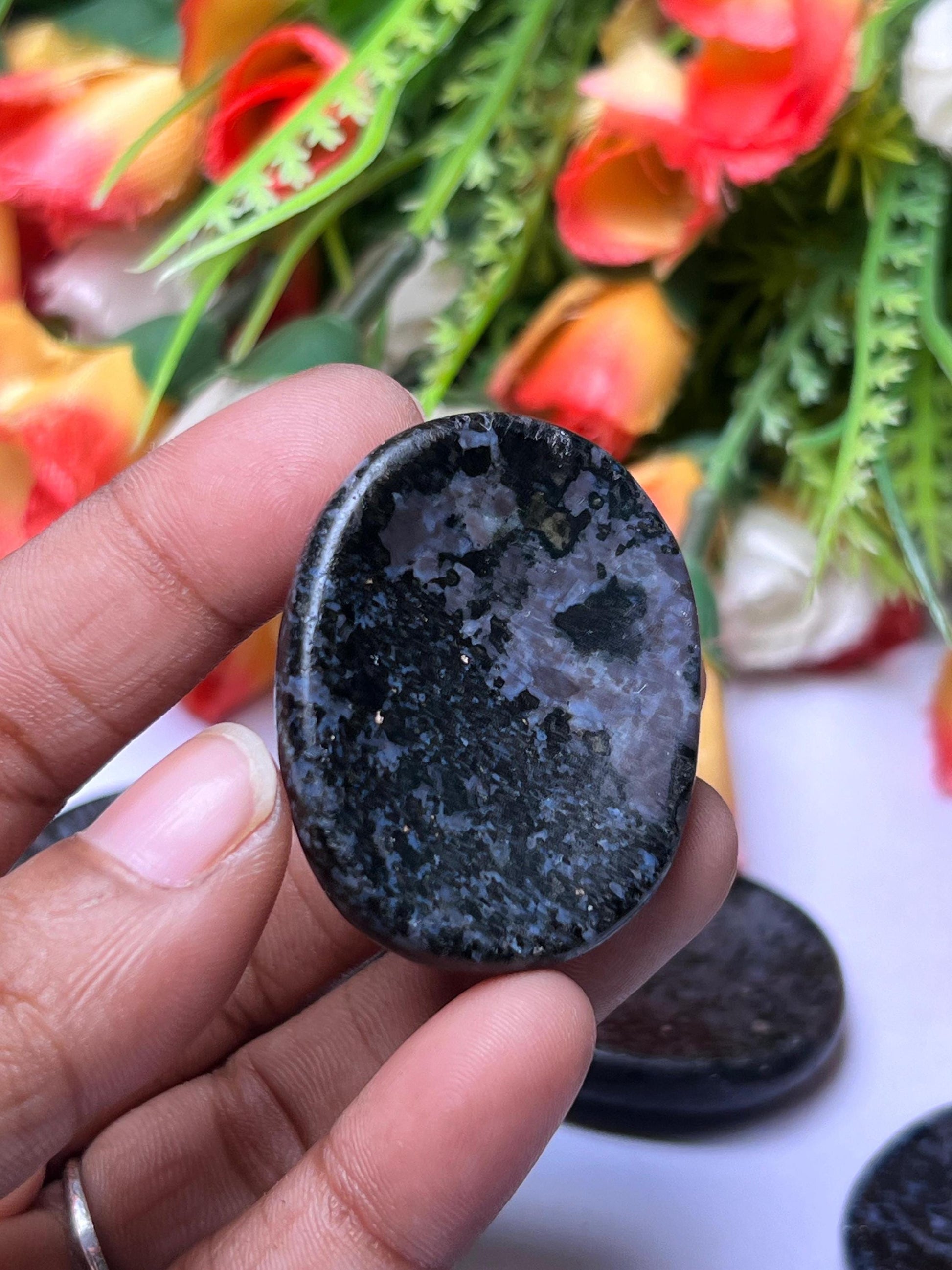 Mystic Merlinite /Indigo Gabbro Stone Worry Stone – Pocket Stone – Thumb Stone One (1) Piece